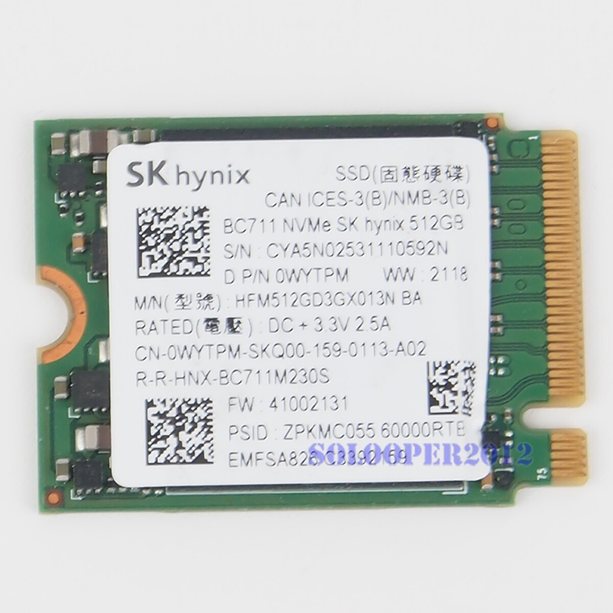SK Hynix 512GB NVMe PCIe M2 2230 SSD BC711 For Steam DeckHFM512GD3GX013N