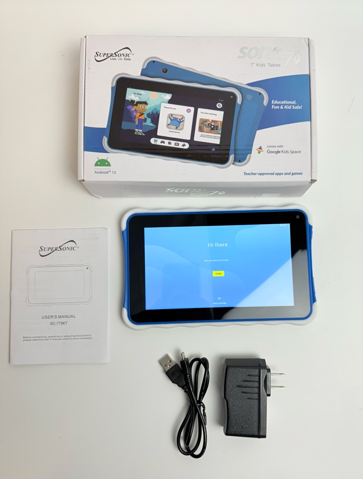 Supersonic 7-In. 1024 x 600 Tablet with Bluetooth, 32 GB, Android 13, Wi-Fi (Blu