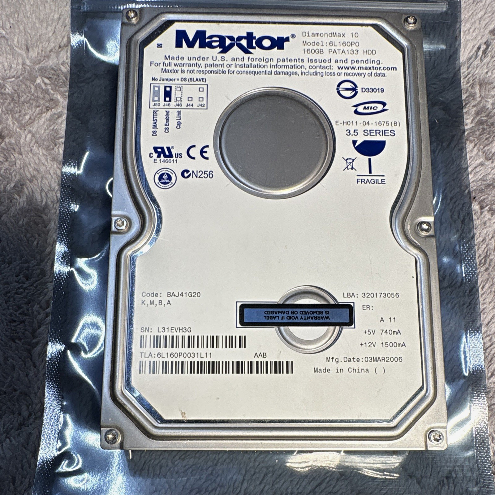 Tested - Maxtor DiamondMax 10 160GB 7200RPM 8MB 3.5" PATA/IDE HDD 6L160P0