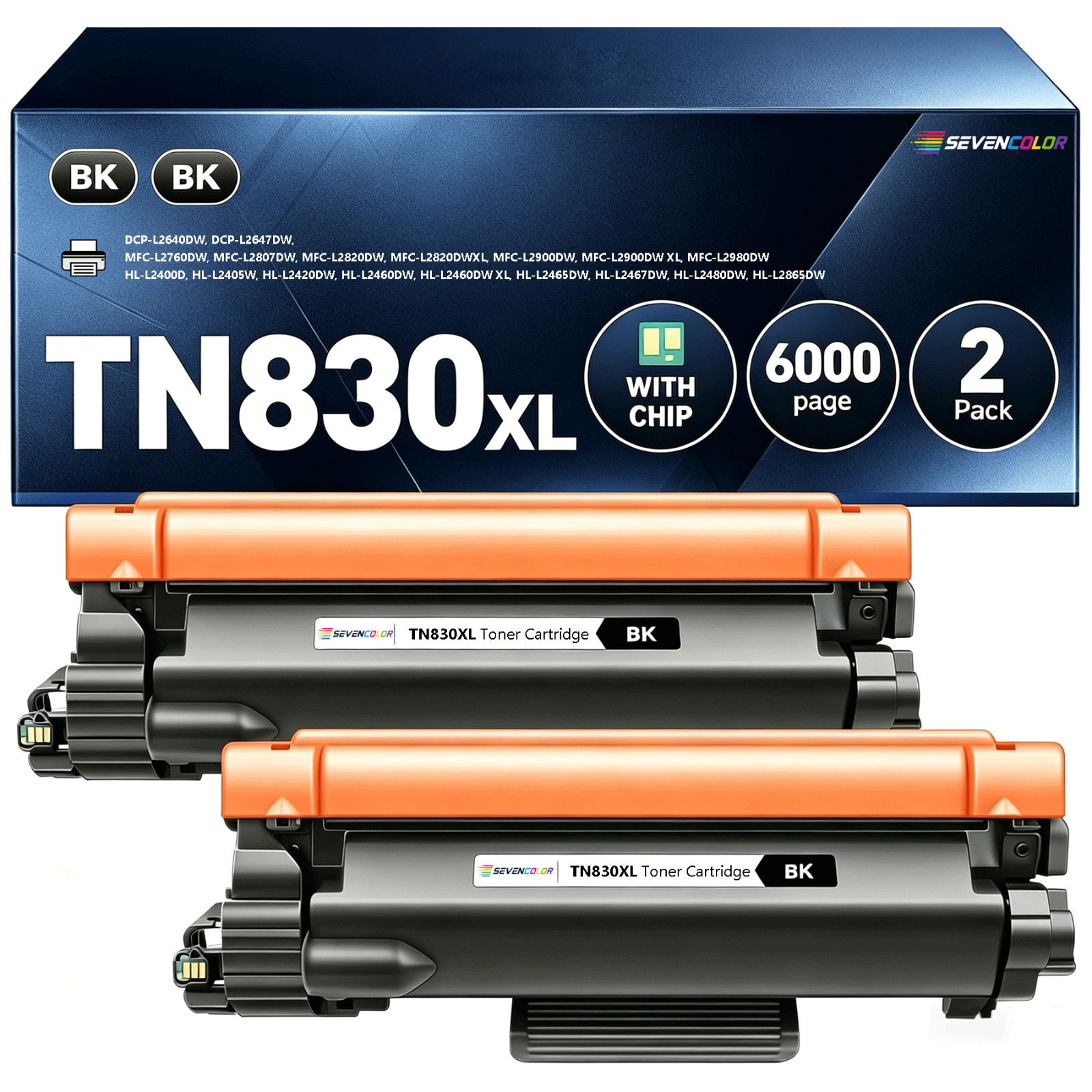 TN830XL High Yield Black Toner Cartridge 2-Pack for Brother Printers