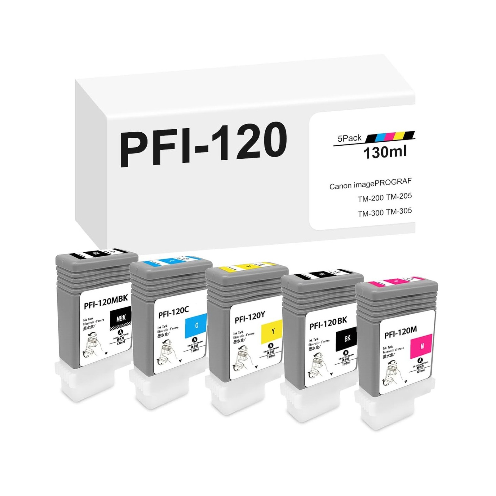 PFI-120 Ink Tank Bundle 130ml PFI120 Ink 5-Pack Replacement for Canon PFI-120...