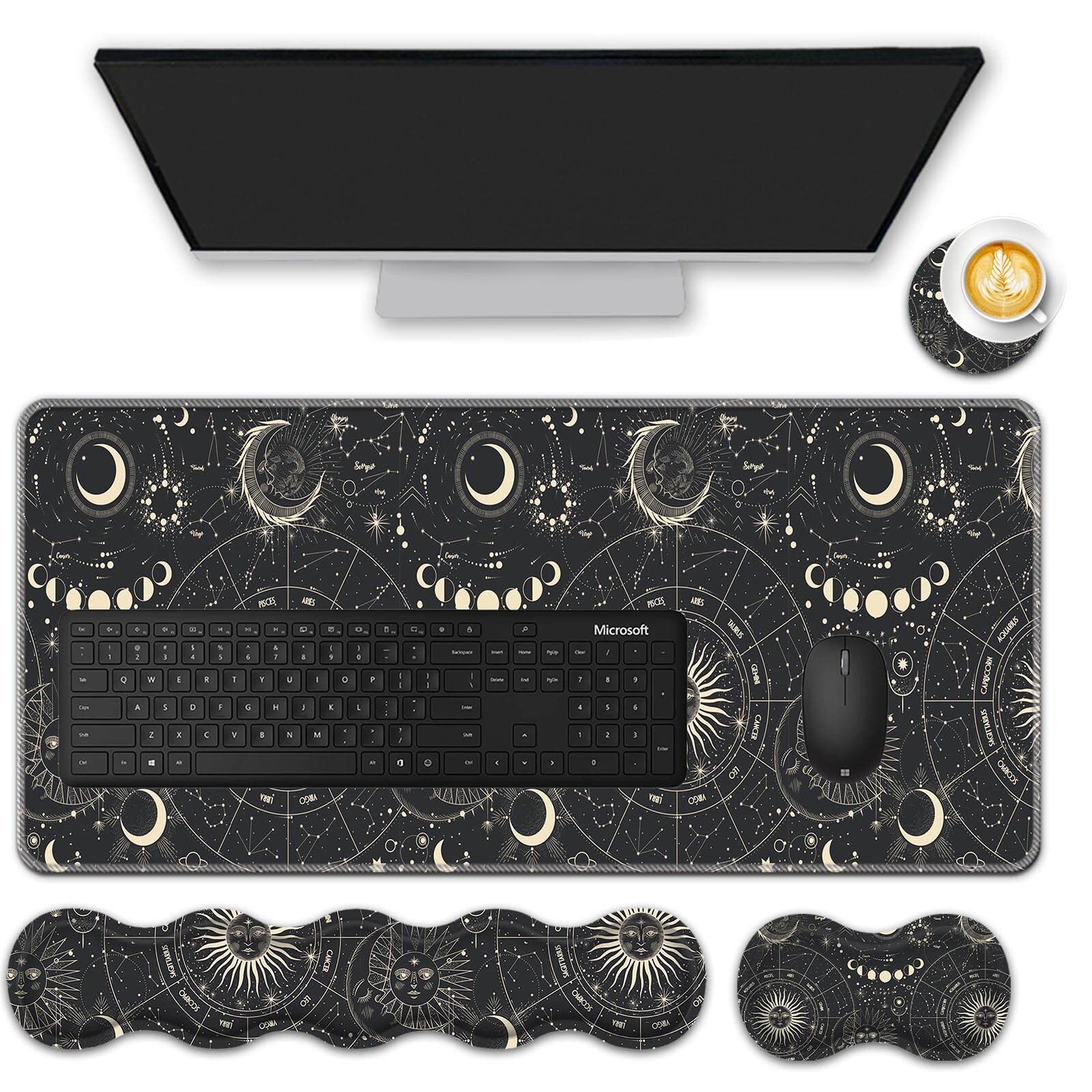 Mouse Pad Set,(31.5×11.8 in) Desk Pad + Keyboard Wrist Rest Support + Mouse W...