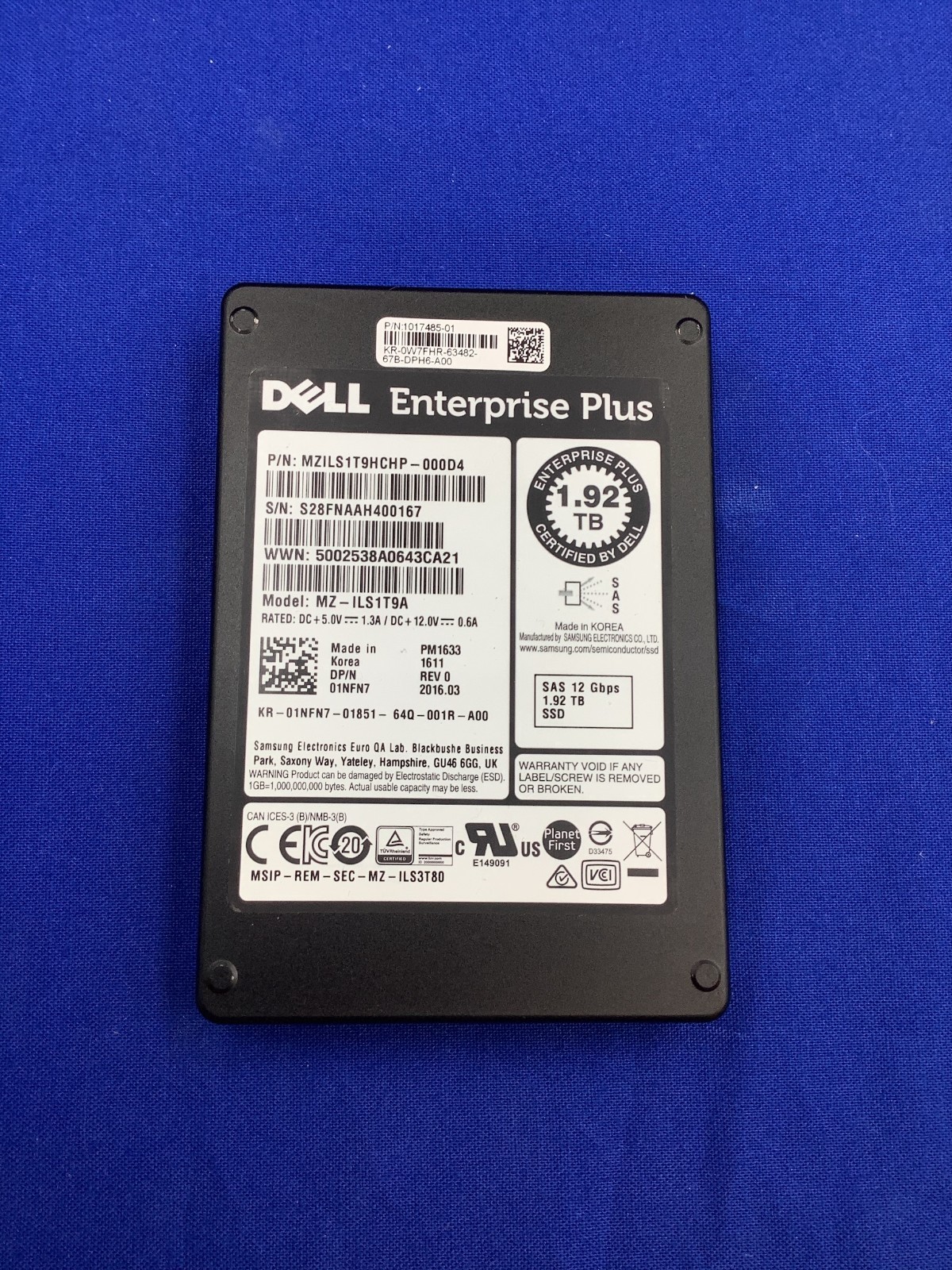 1NFN7 DELL PM1633 Enterprise Plus 1.92TB SAS 12Gbps SSD MZ-ILS1T9A with tray