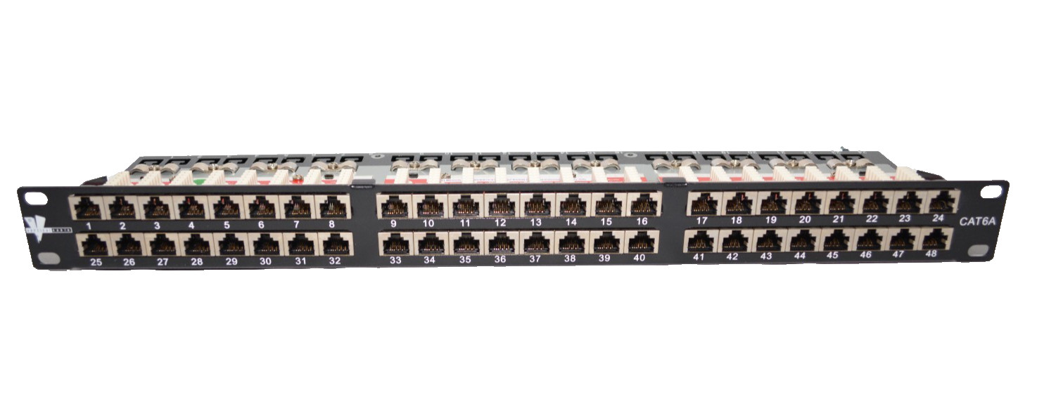Vertical Cable Cat6A 48-Port STP Patch Panel – Rack Mount Network Distribution