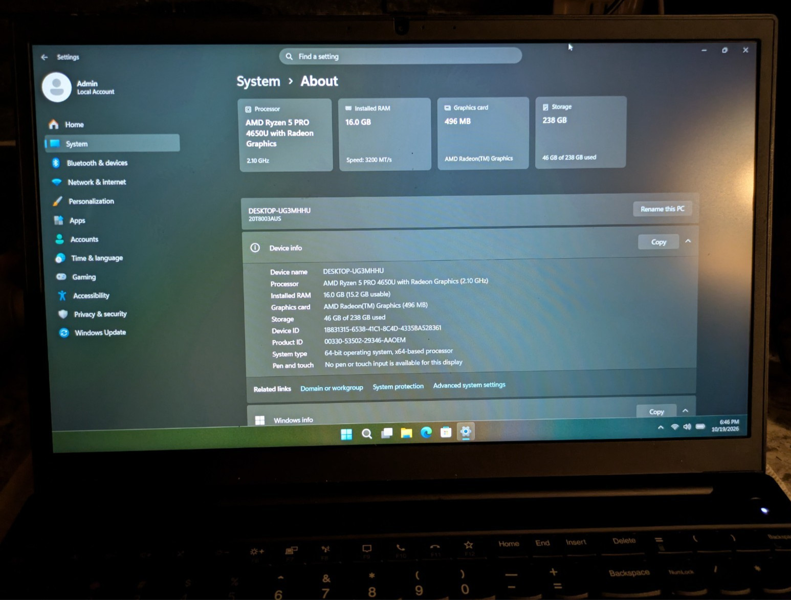 Lenovo Thinkpad E15 15.6" Ryzen 5 4650U 16GB RAM 512GB SSD Windows 11 26H2