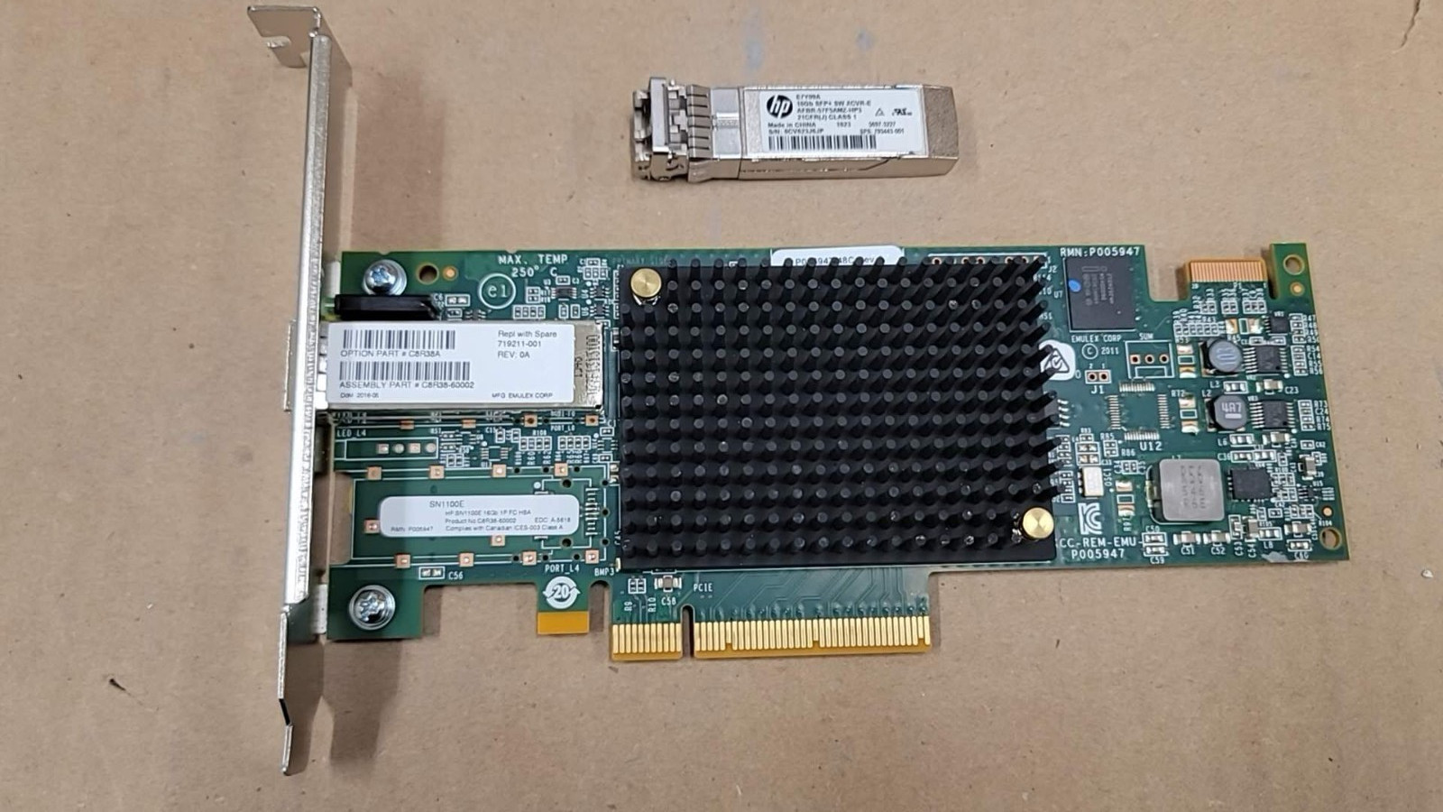 HP 719211-001 SN1100E Dual Port SFP+ 16Gb PCIe x8 NIC Adapter W/ 1x 16Gb SFPS