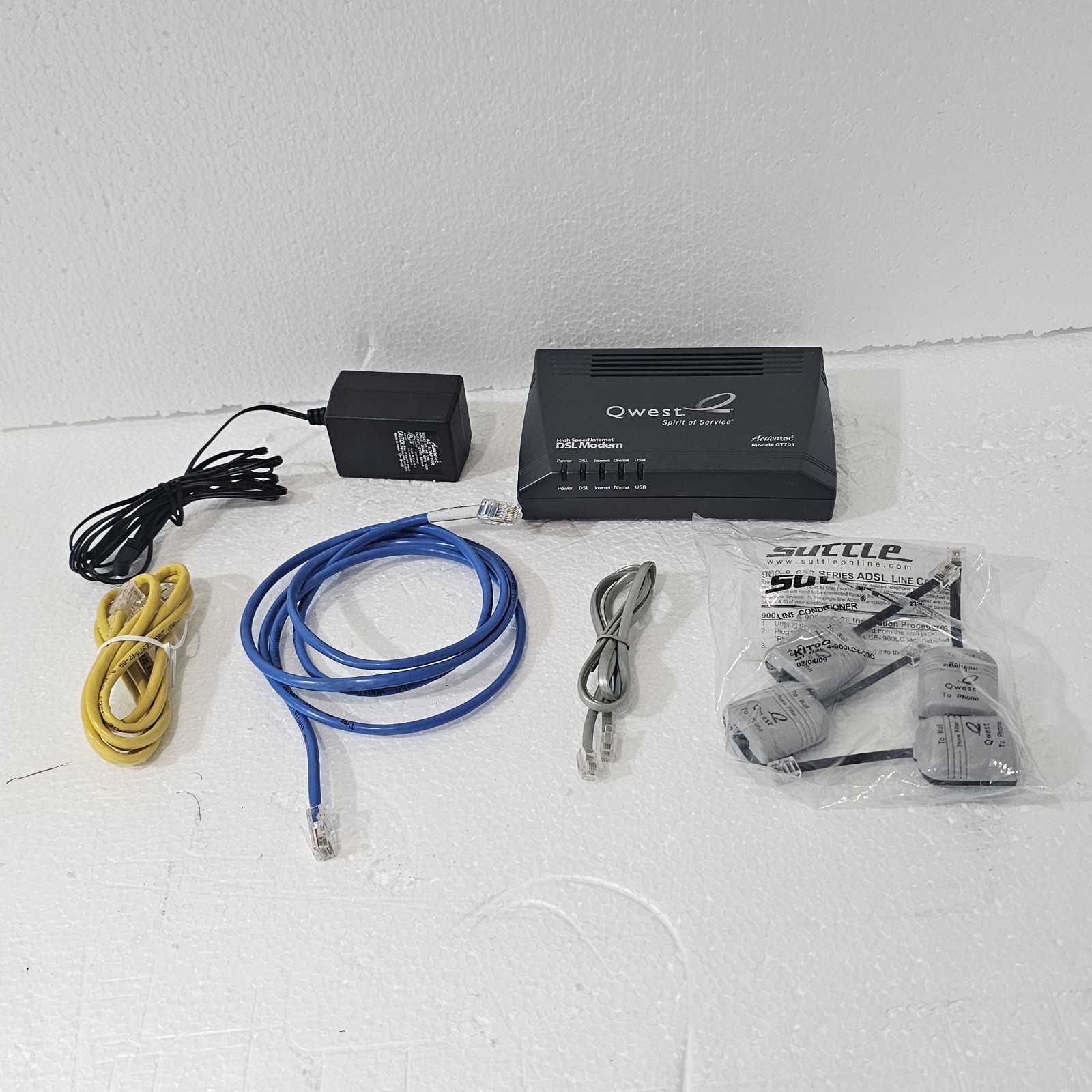 ACTIONTEC GT701 QUEST DSL MODEM High Speed Internet+Ethernet Cables +Filters