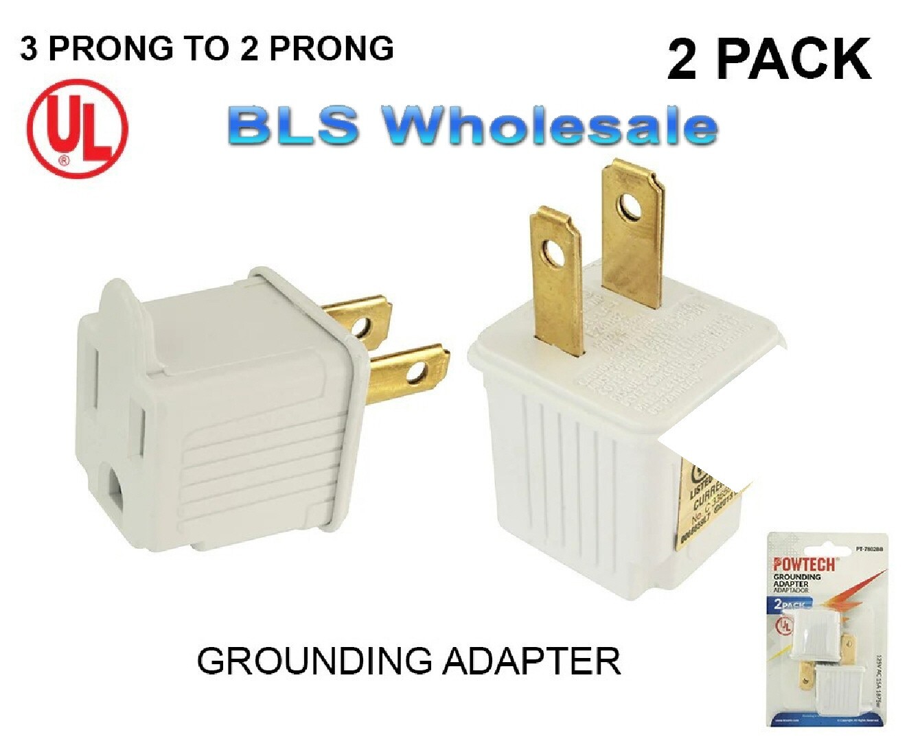 2 Pack Electrical Cord 3 Prong to 2 Prong Power Plug Wire Electric Adapters