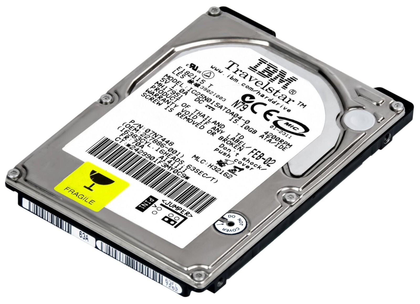HARD DRIVE IBM 07N7448 IC25N015ATDA04-0 15.1GB 4.2K ATA 2.5''