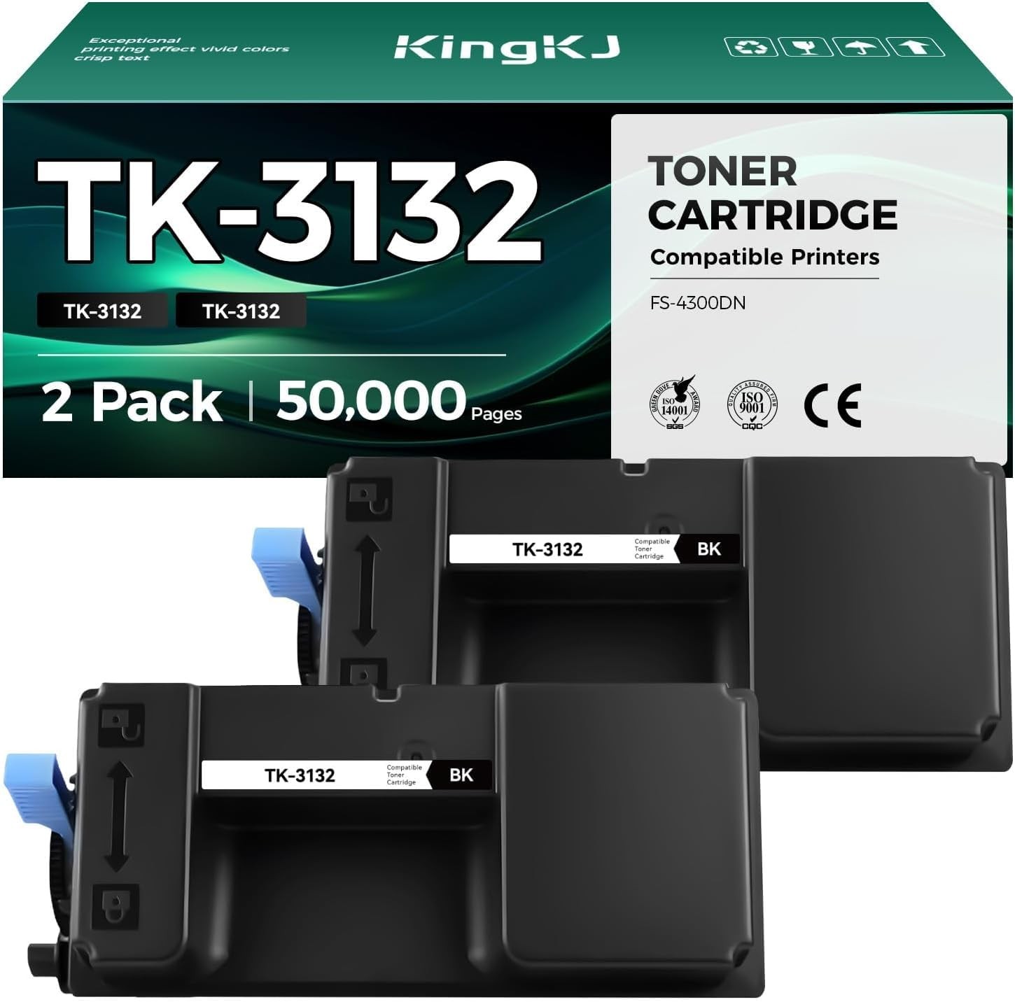 KingKJ TK-3132 TK3132 Toner Cartridge Black 2-Pack High Yield Replacement for
