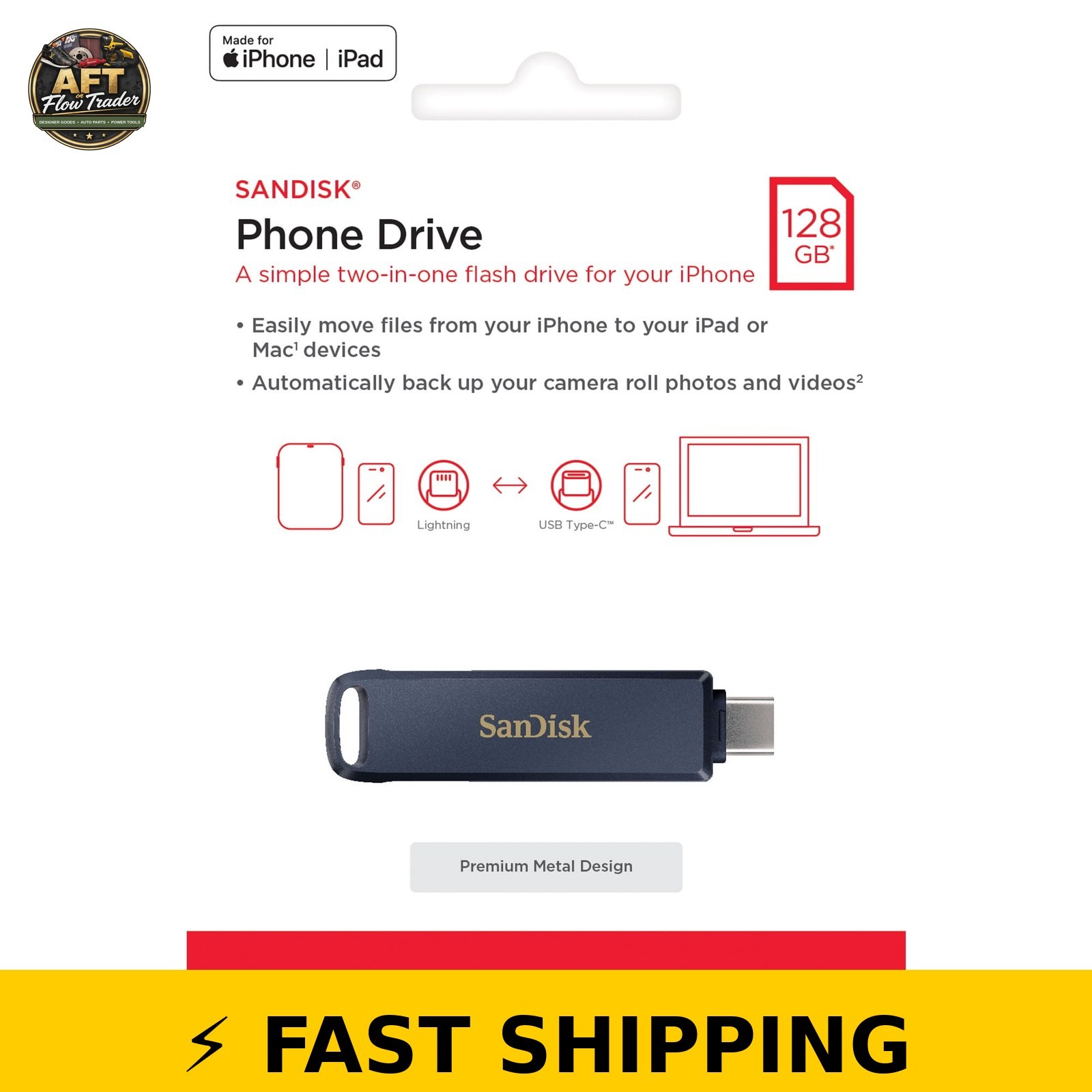 SanDisk 128GB Phone Drive for iPhone & USB-C - Metallic Sky
