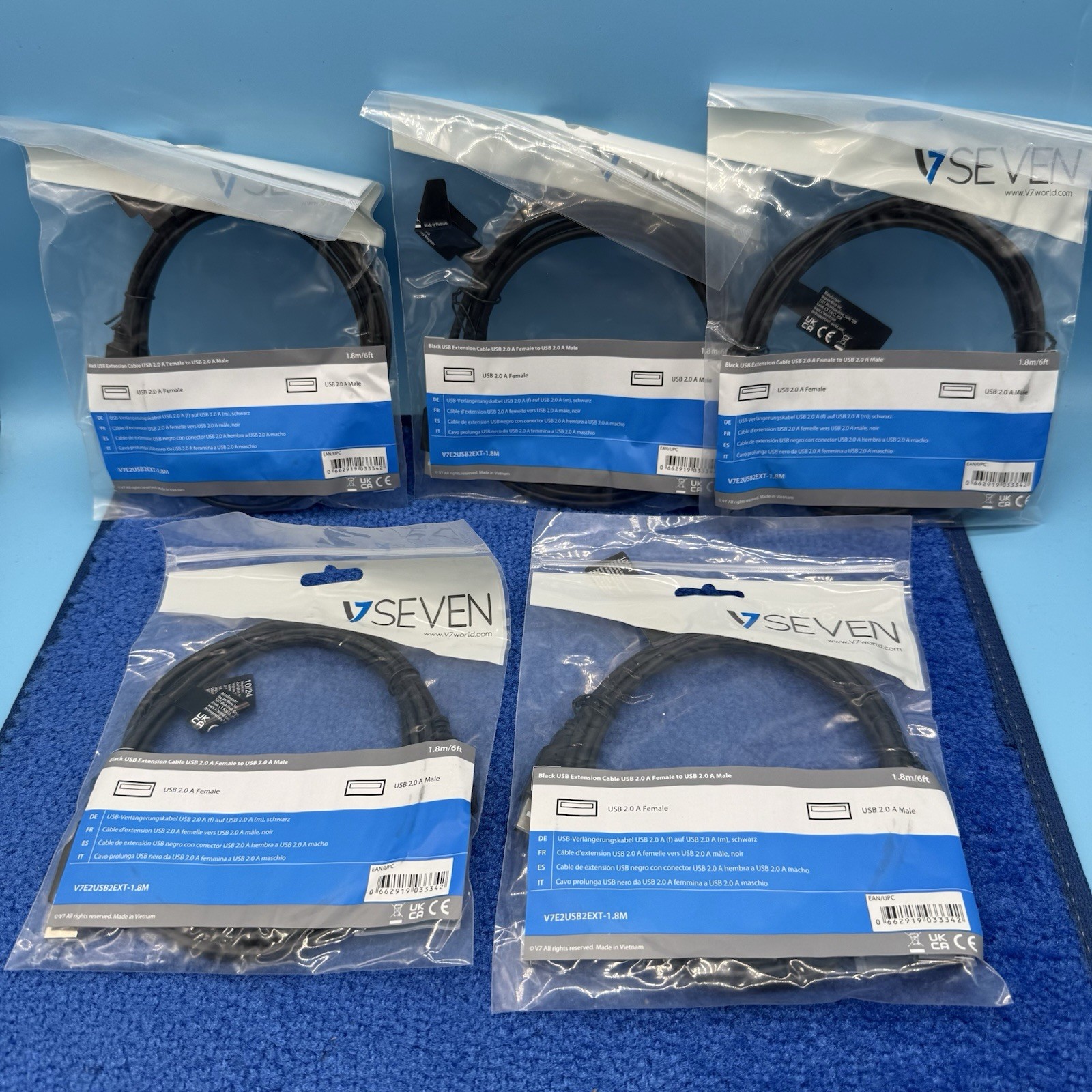 5x - V7 High-Speed USB 2.0 Extension Cable - 6 feet - A Male to A Female