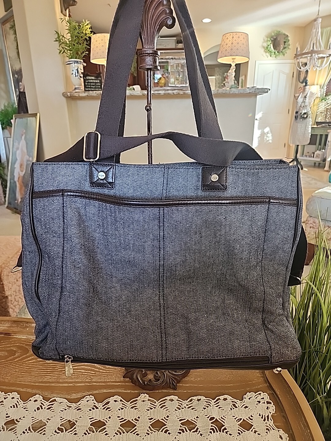 Thirty One Denim Laptop/Tote Bag With 3 Main Dividers, Front And Back Pockets