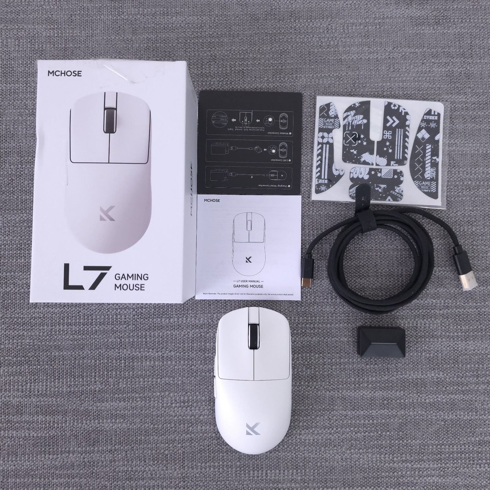 New Open Box MCHOSE L7 Wireless Gaming Mouse White 8K Polling PAW3395 Tri-Mode