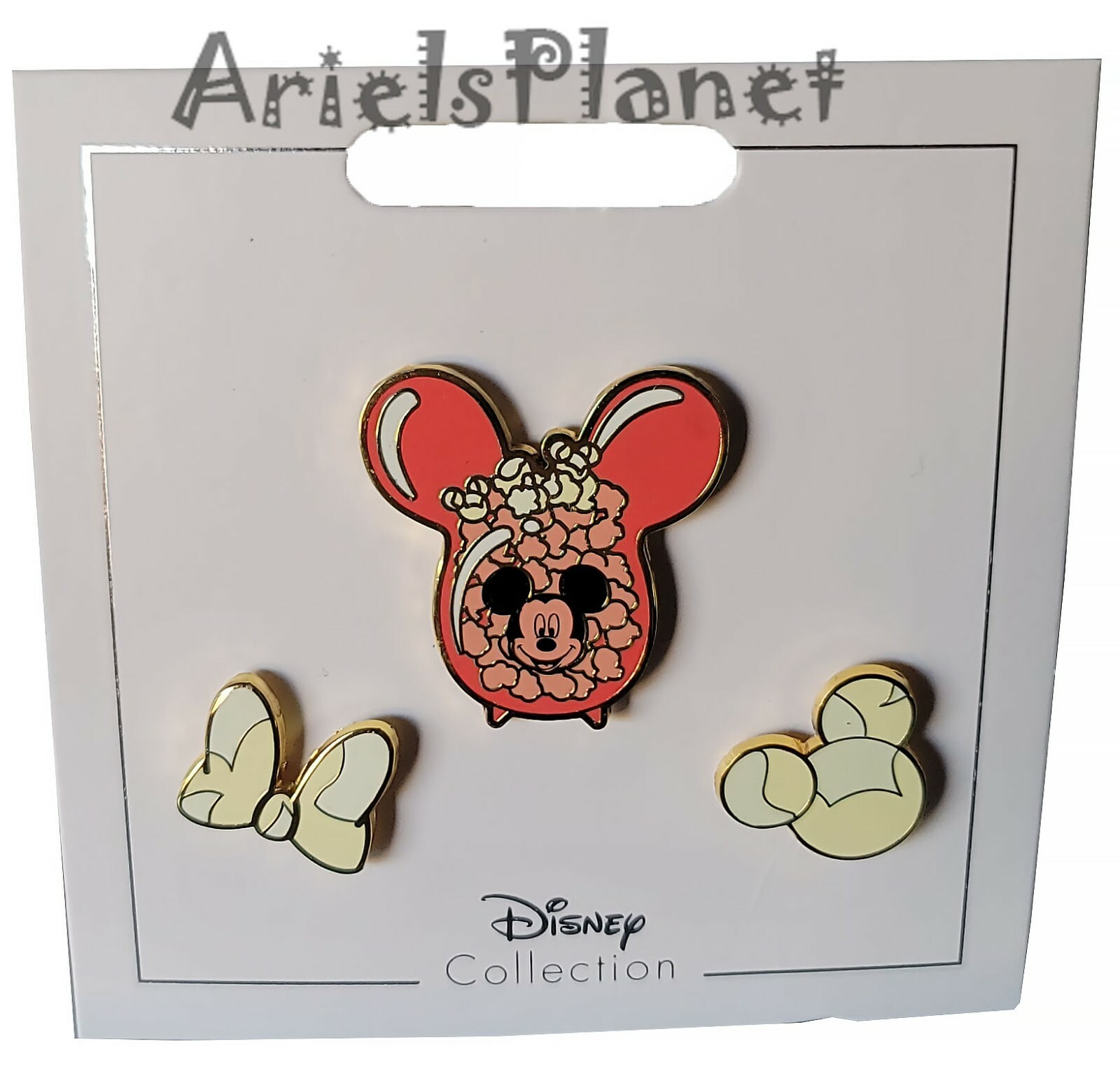 Disney Parks Mickey Mouse Ear & Minnie Bow Popcorn Bucket Flair Pin Set 3