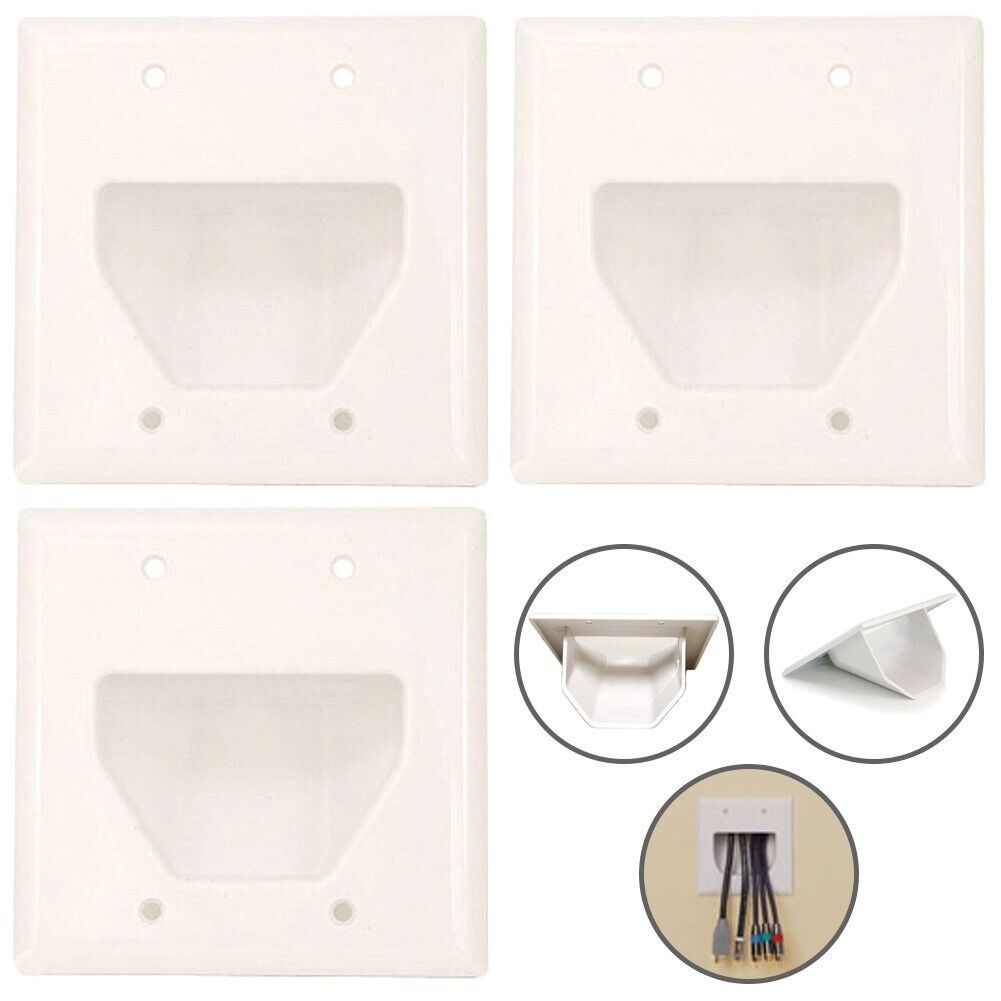3x 2-Gang Recessed Wall Plate Low Voltage Audio Video Cable Pass Through White