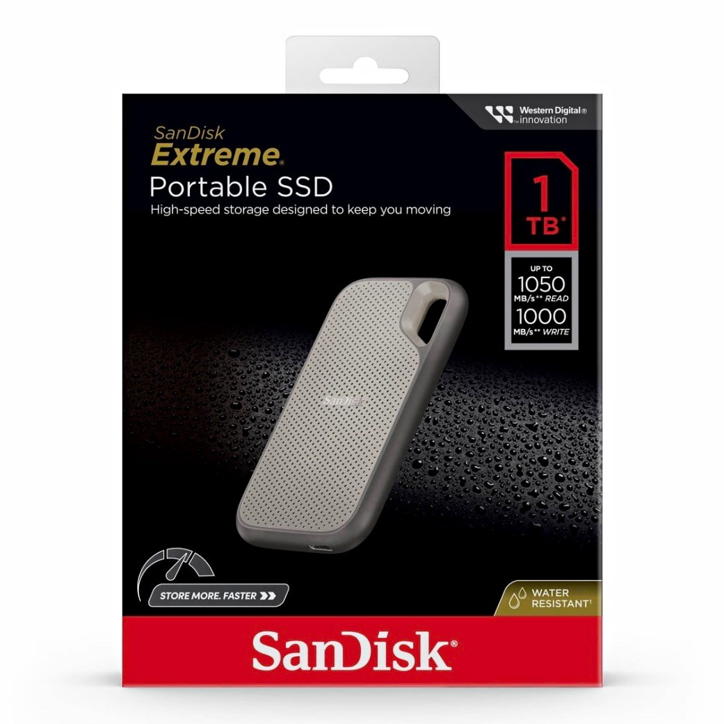 SanDisk Extreme Portable SSD 1TB Gray, Water Resistant, 1050/1000MB/s
