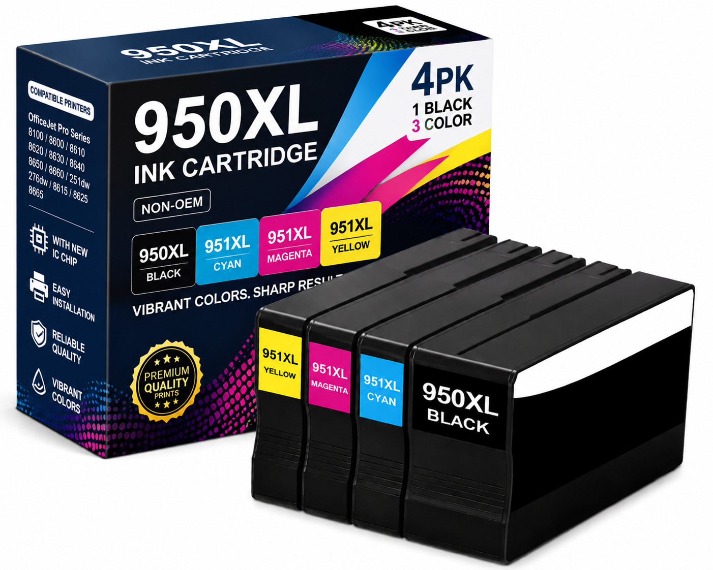 4PK 950XL 951XL(1BK/C/M/Y)Ink Combo Compatible for HP  OfficeJet Pro 8620 251DW