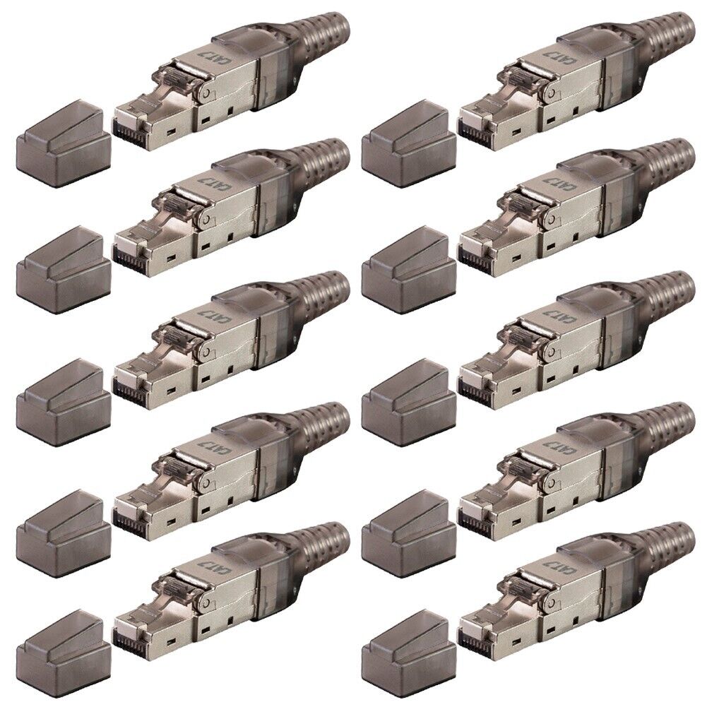 10x Cat7 Cat6A RJ45 Field Connection Modular Plug Shielded For 23AWG 24AWG Cable