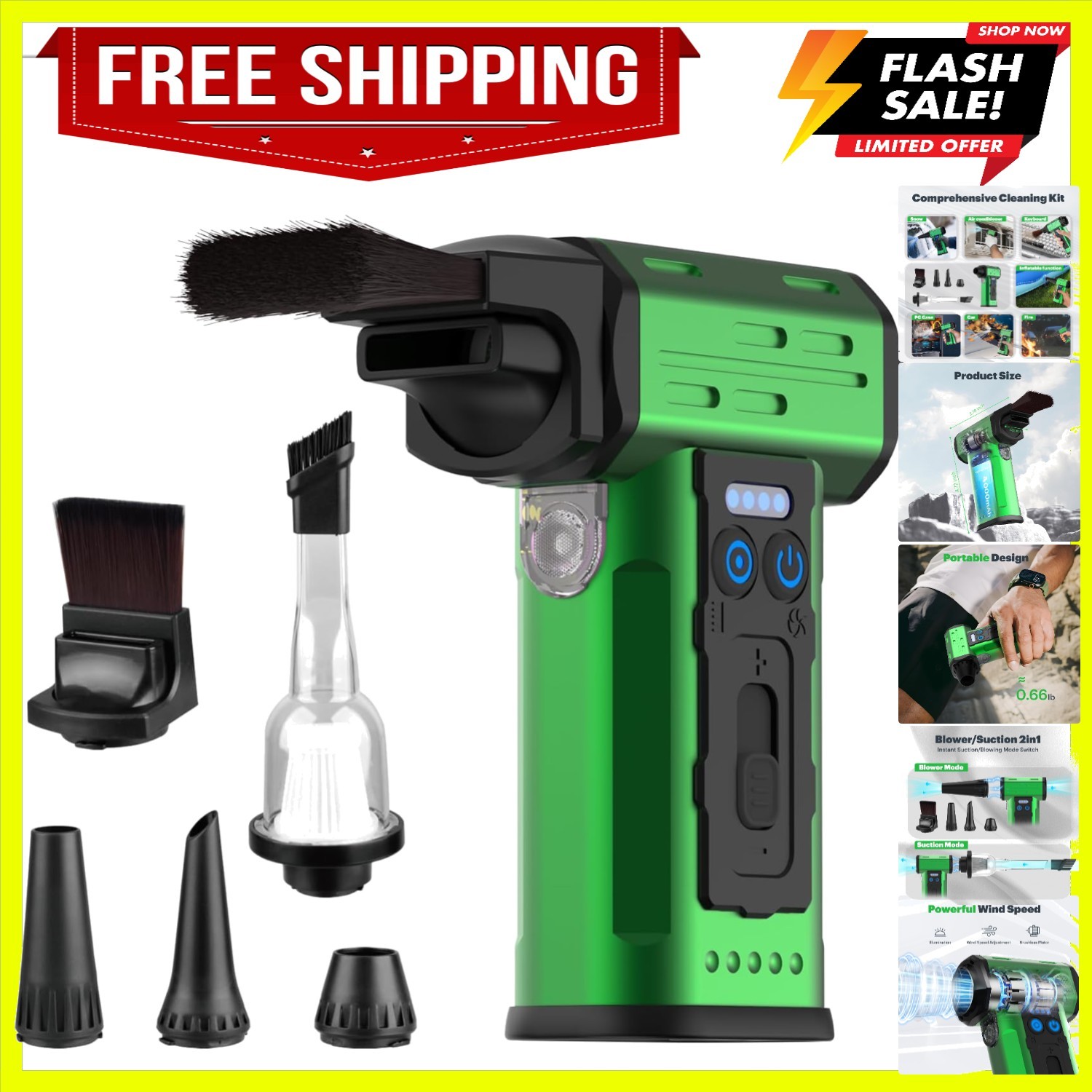 Compressed Air Duster and Vacuum Cleaner with 2-in-1 Blow & Suction Function,...