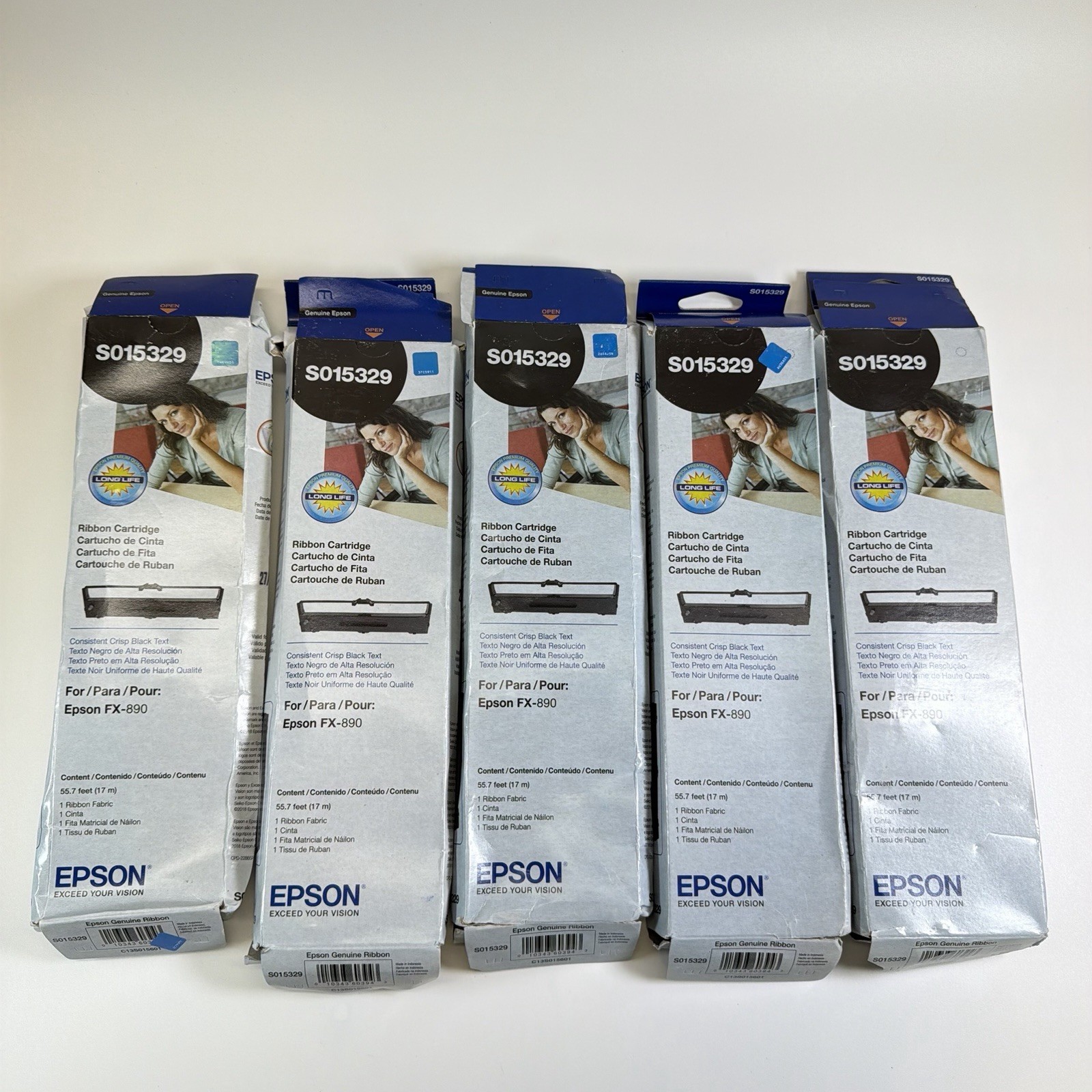 Genuine 5 Epson S015329 Fabric Ribbon Cartridge FX 890 / 890N, LQ 590 NEW Old