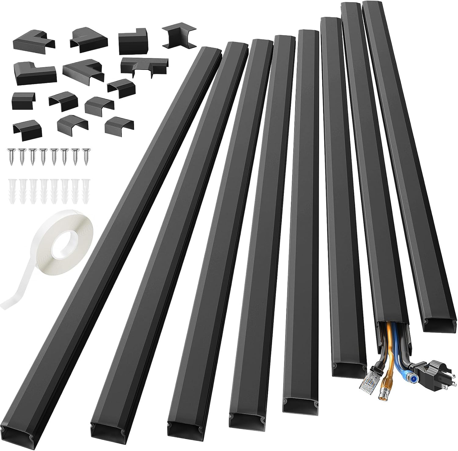 125In Cord Hider, Large Cord Covers for Wires on Wall, Cable Management Kit for