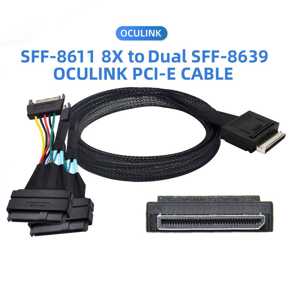 OCuLink PCI-Express SFF-8611 8x 8-Lane to SFF-8639 U.2 4x SSD Data Active Cable