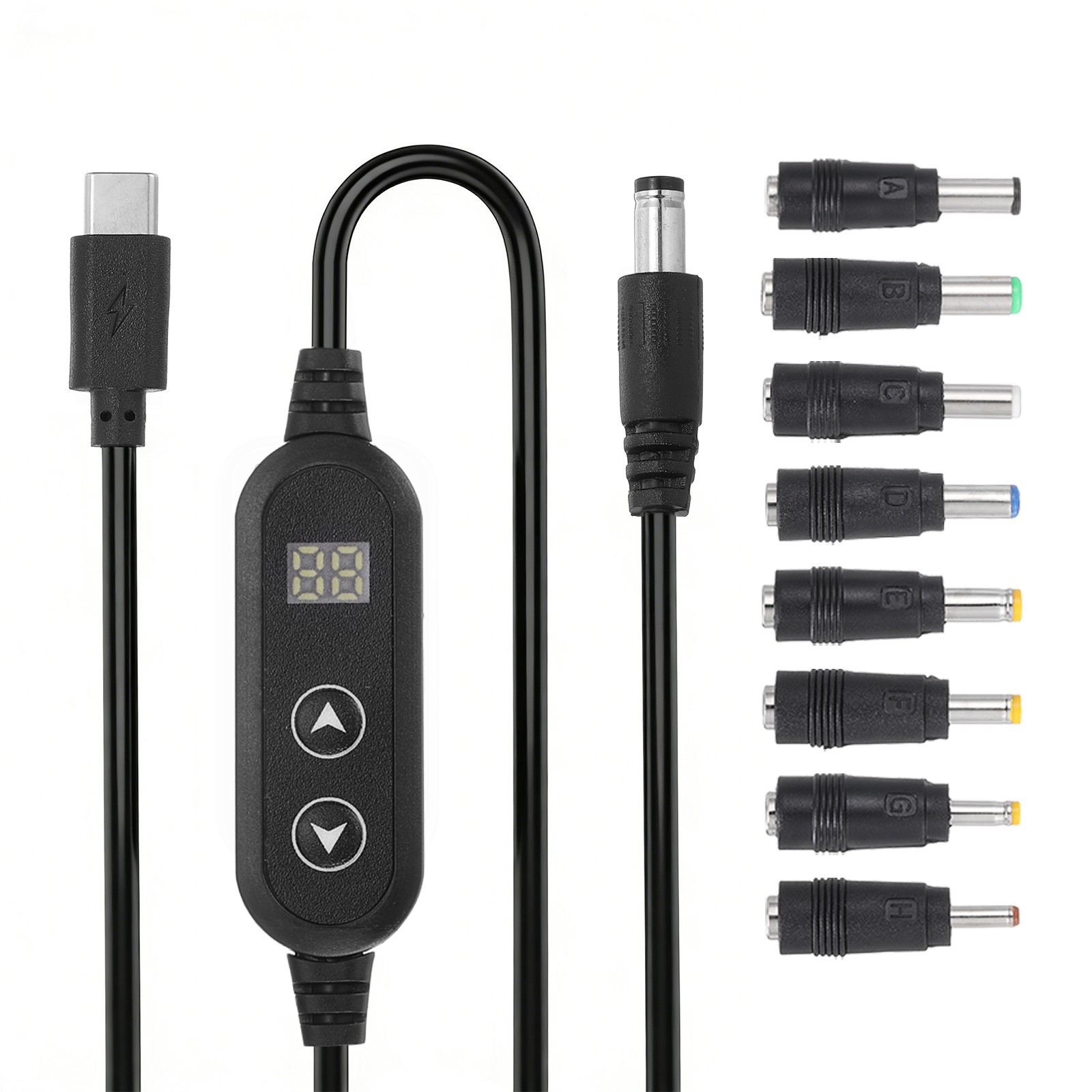1.18m/3.9ft USB C to DC Adapter with 8 Connector Tips, 5V 9V 12V 15V 20V