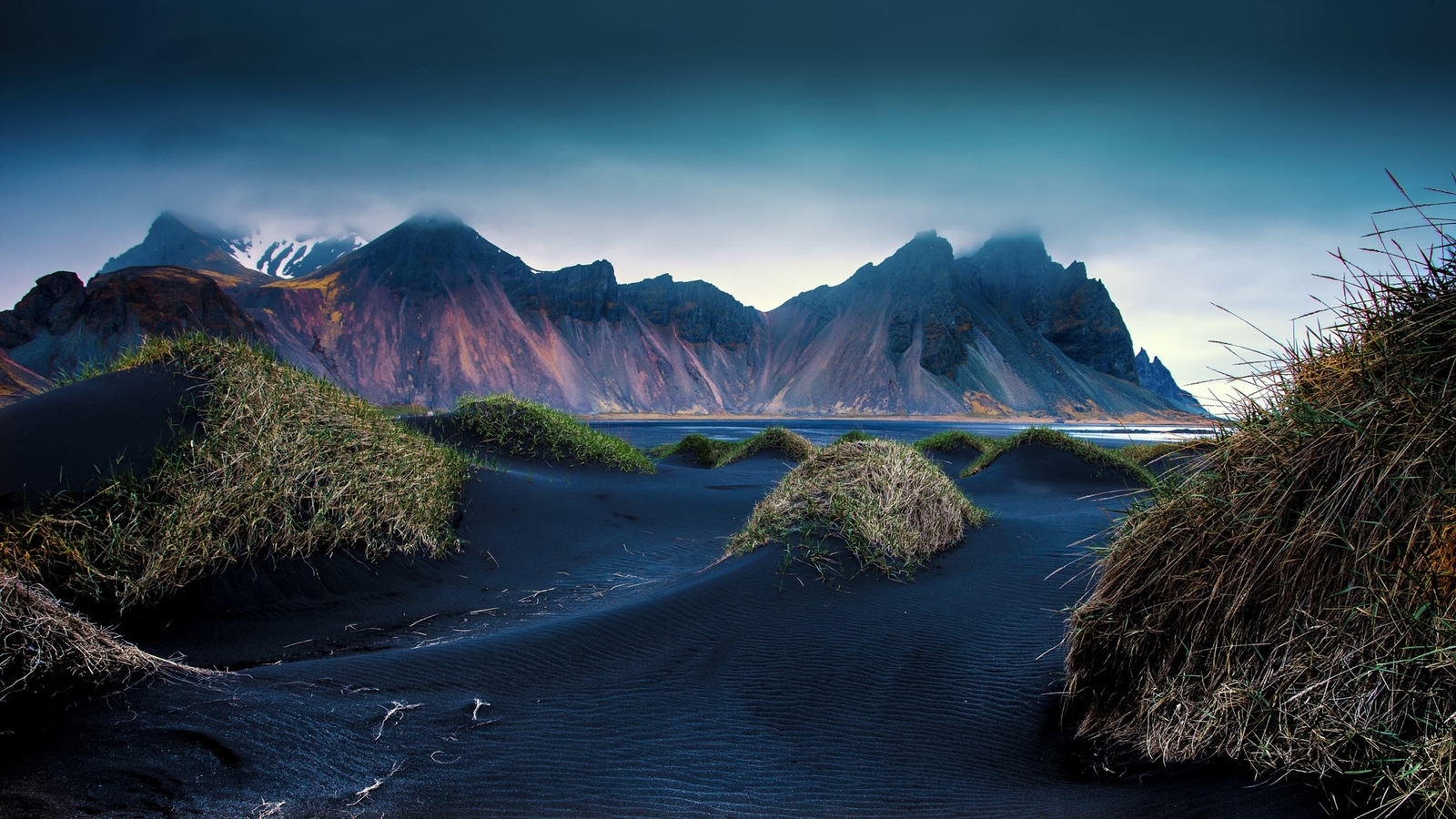 Landscape mountains beach black sand dunes iceland cliff Custom Gaming Mat Desk