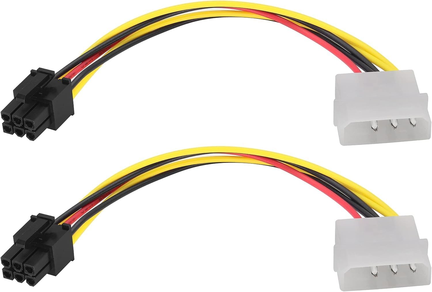 2 Pack 4Pin Molex Male To 6Pin PCIE Graphics Card Power Cord Adapter 17cm