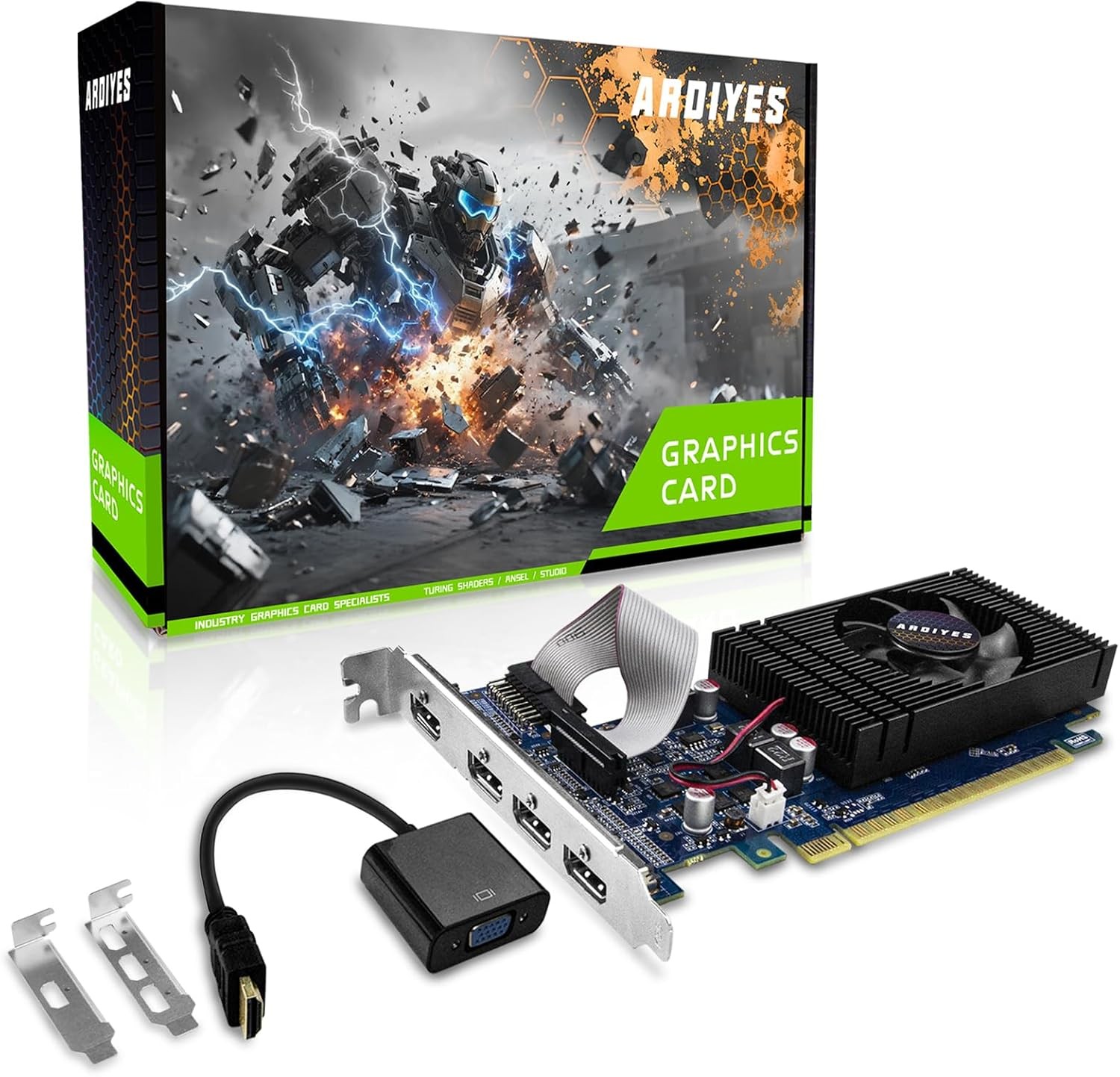4GB GDDR5 Low Profile Graphics Card 4x HDMI PCIe 3.0 x16 Silent Cooling Quad
