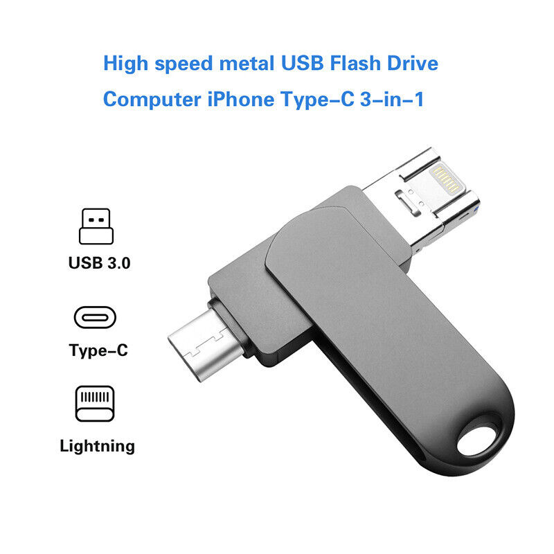 3-IN-1 OTG USB Flash Drive Type-C 512G 32G For iPhone Android Metal Memory Stick