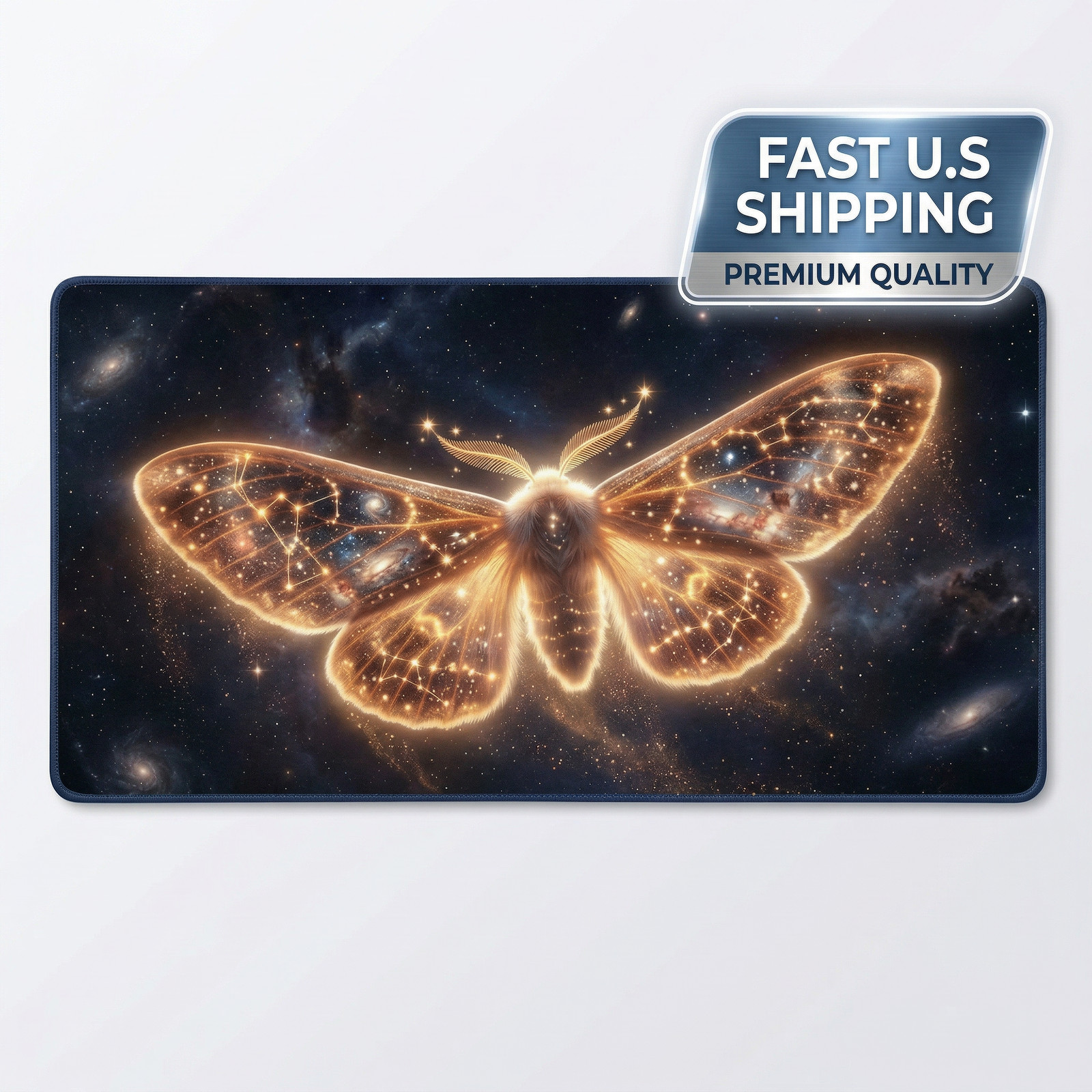 Celestial Golden Moth Star Constellation Gaming Mouse Pad Desk Mat 36x18 Space