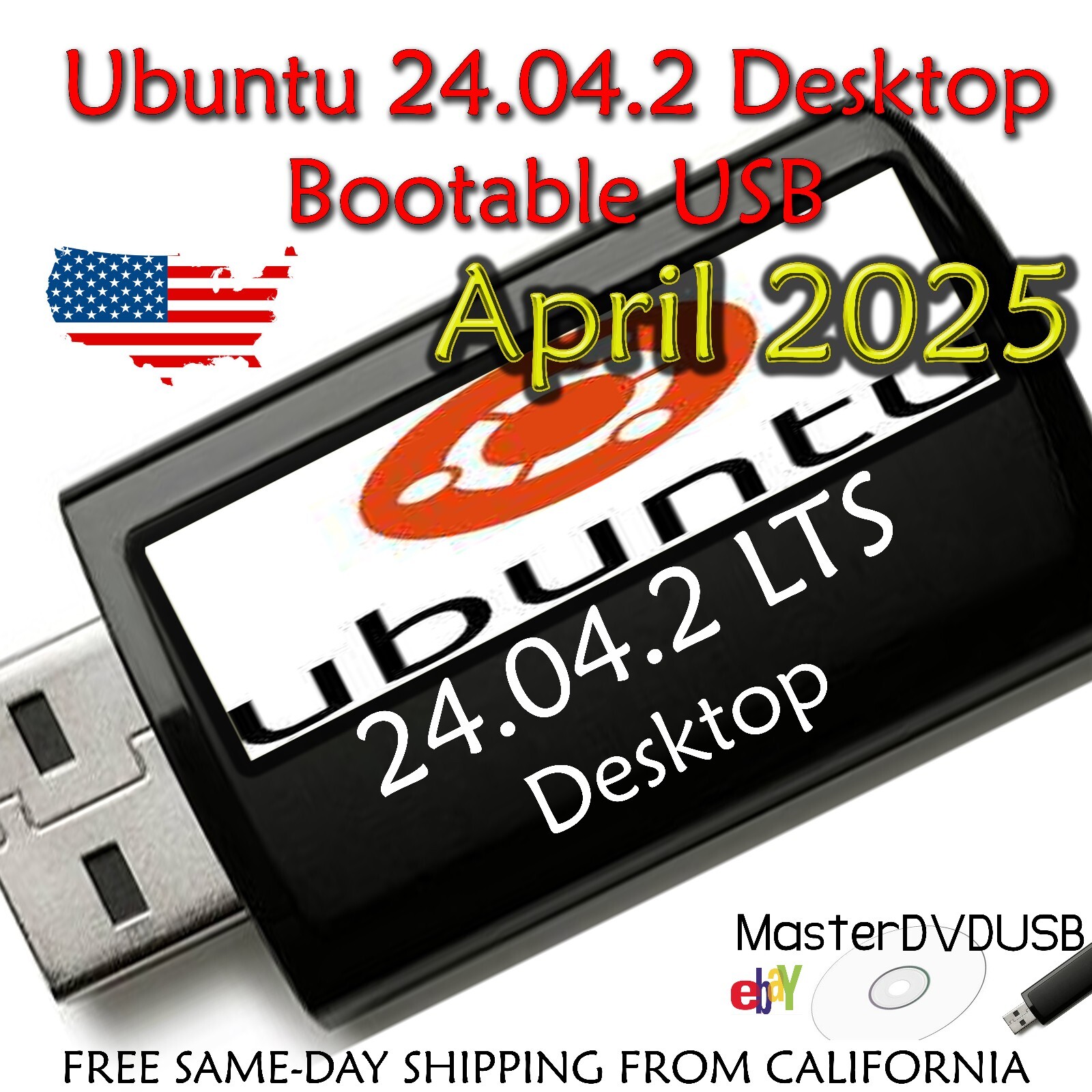 Ubuntu 24.04.2 Installer/LIVE USB – Same Day Shipping from California