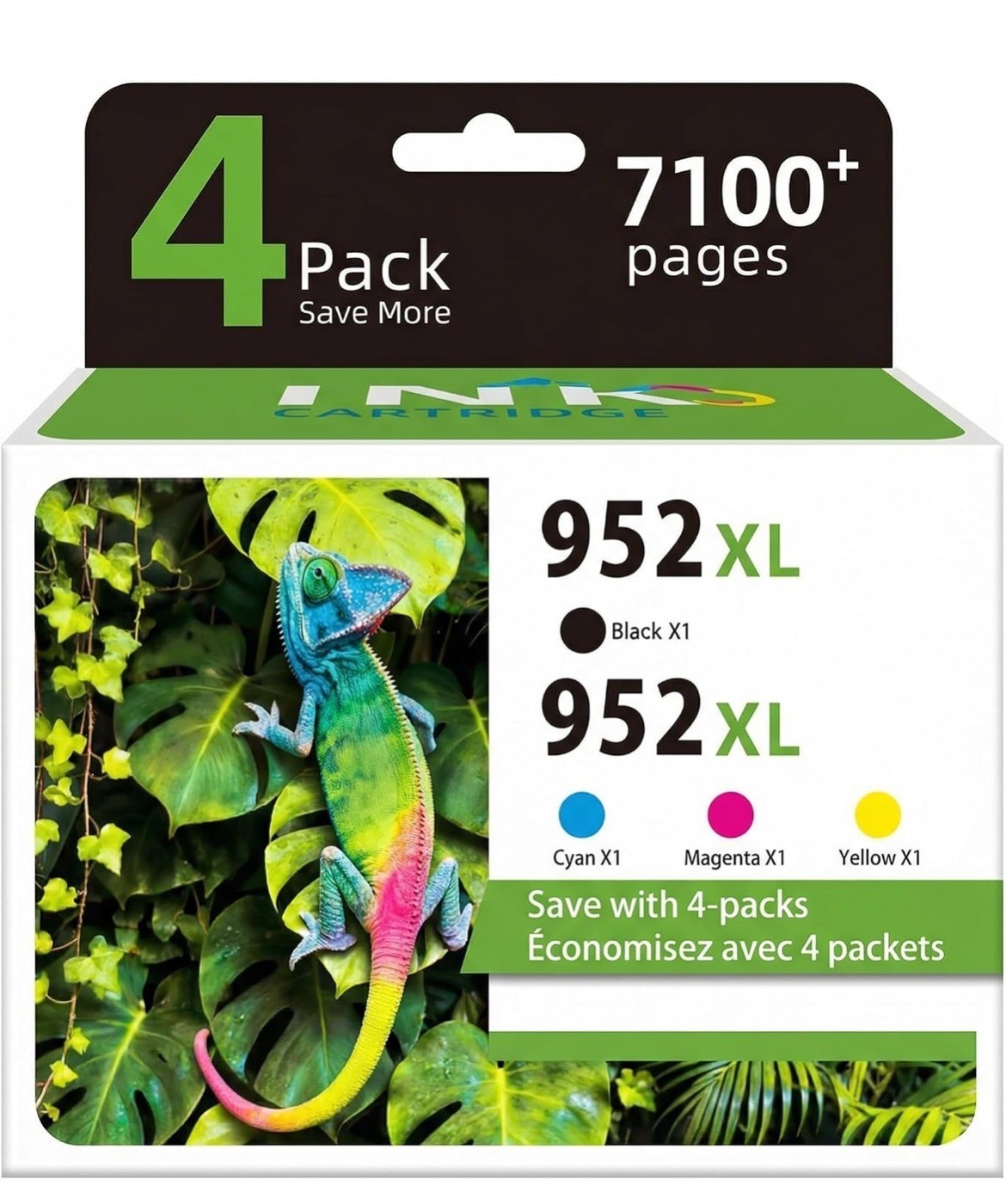 HP 952XL Compatible Ink Cartridges 4-Pack Black Cyan Magenta Yellow High Yield