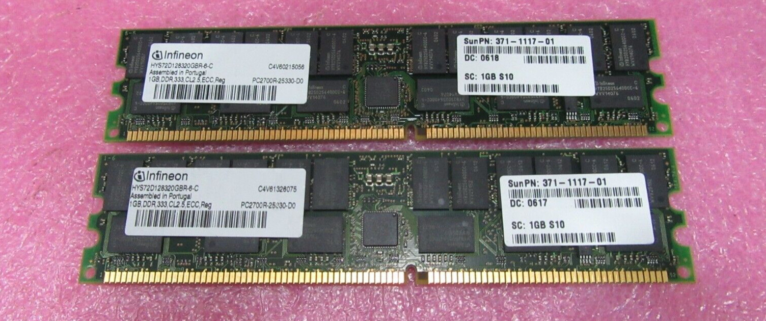 Sun X7704A-4 371-1117 2GB Kit ( 2 * 1GB Dimm ) for Netra240 Infinion- L4606