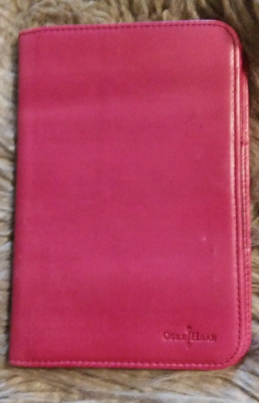 Cole Haan PINK BEAUJOLAIS Leather Kindle Frame Cover with Card Holder 8"x 5.5"