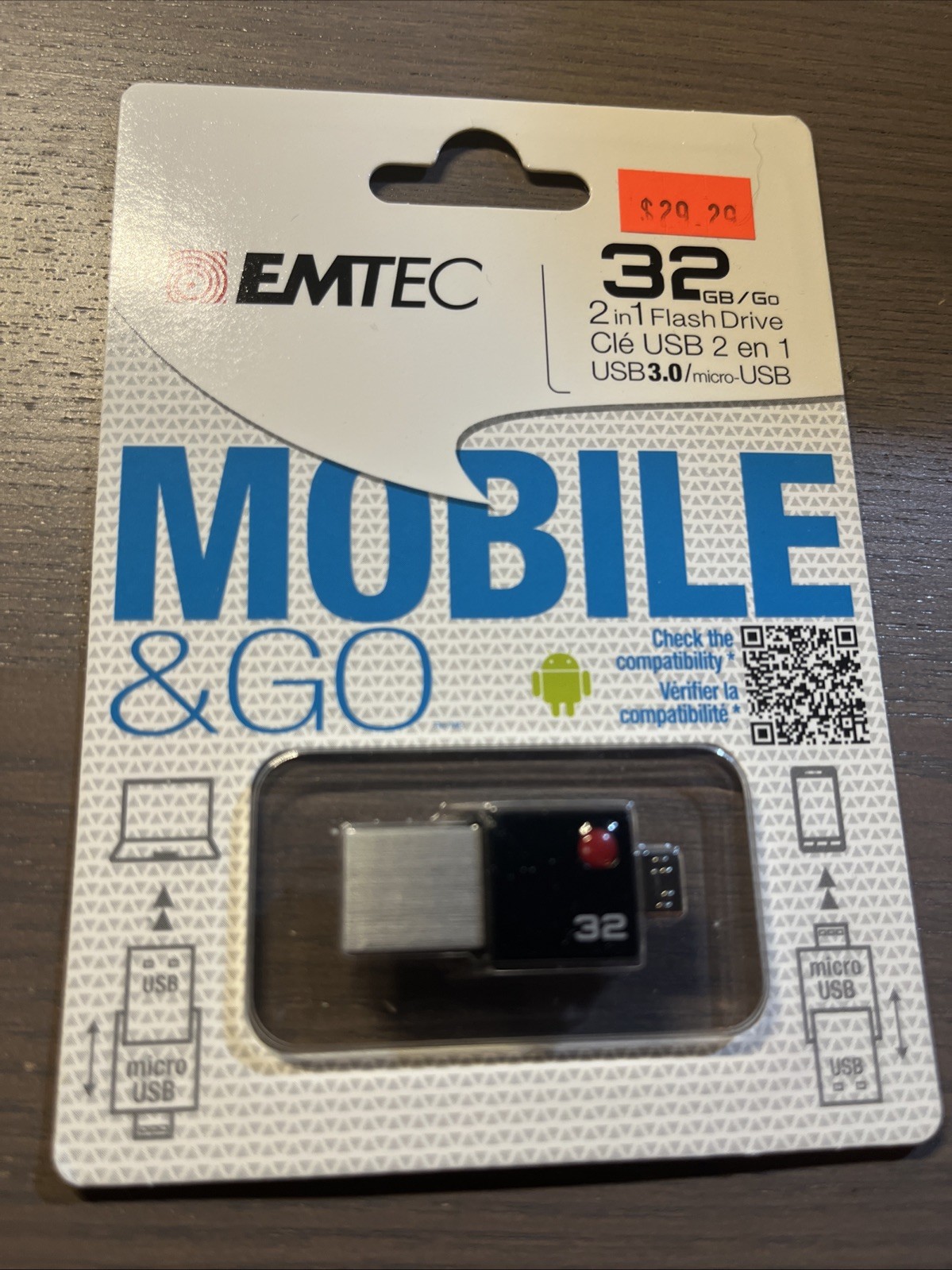 EMTEC MOBILE 32GB USB 3.0 MICRO 2.0  TWO in ONE FLASH DRIVE