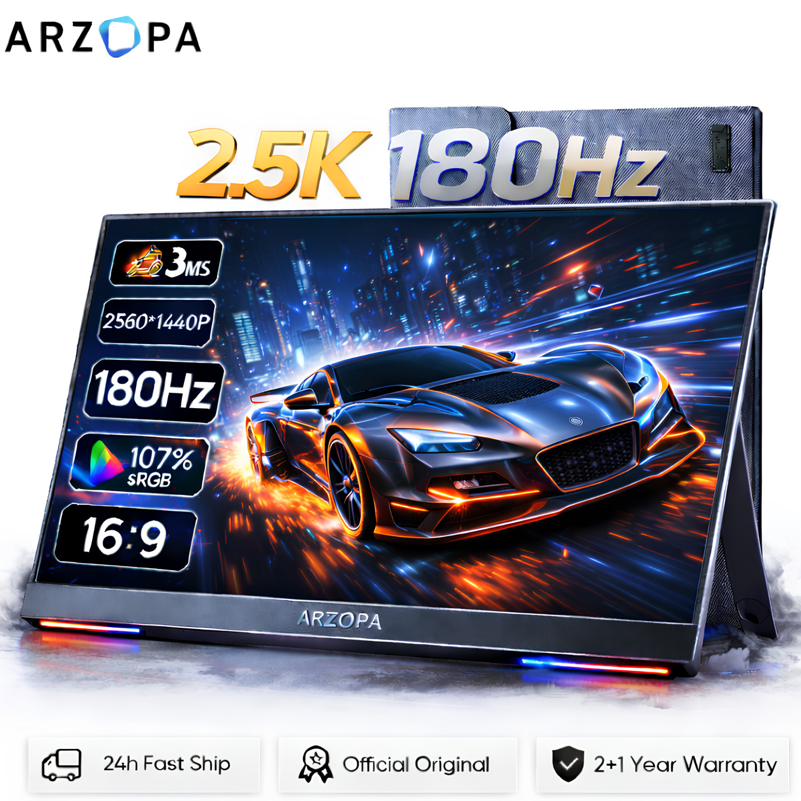 16.1 Inch Portable Monitor ARZOPA 180Hz 2.5K 2560x1440 100% sRGB Aluminum Case