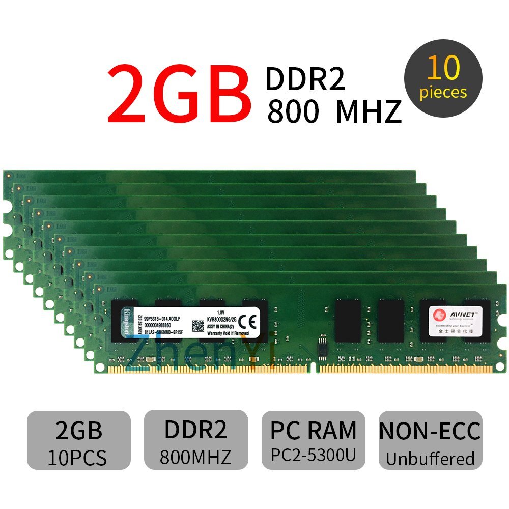 20GB 10x 2GB DDR2 800MHz PC2-6400 KVR800D2N6/2G 240Pin CL6 intel DIMM Memory RAM