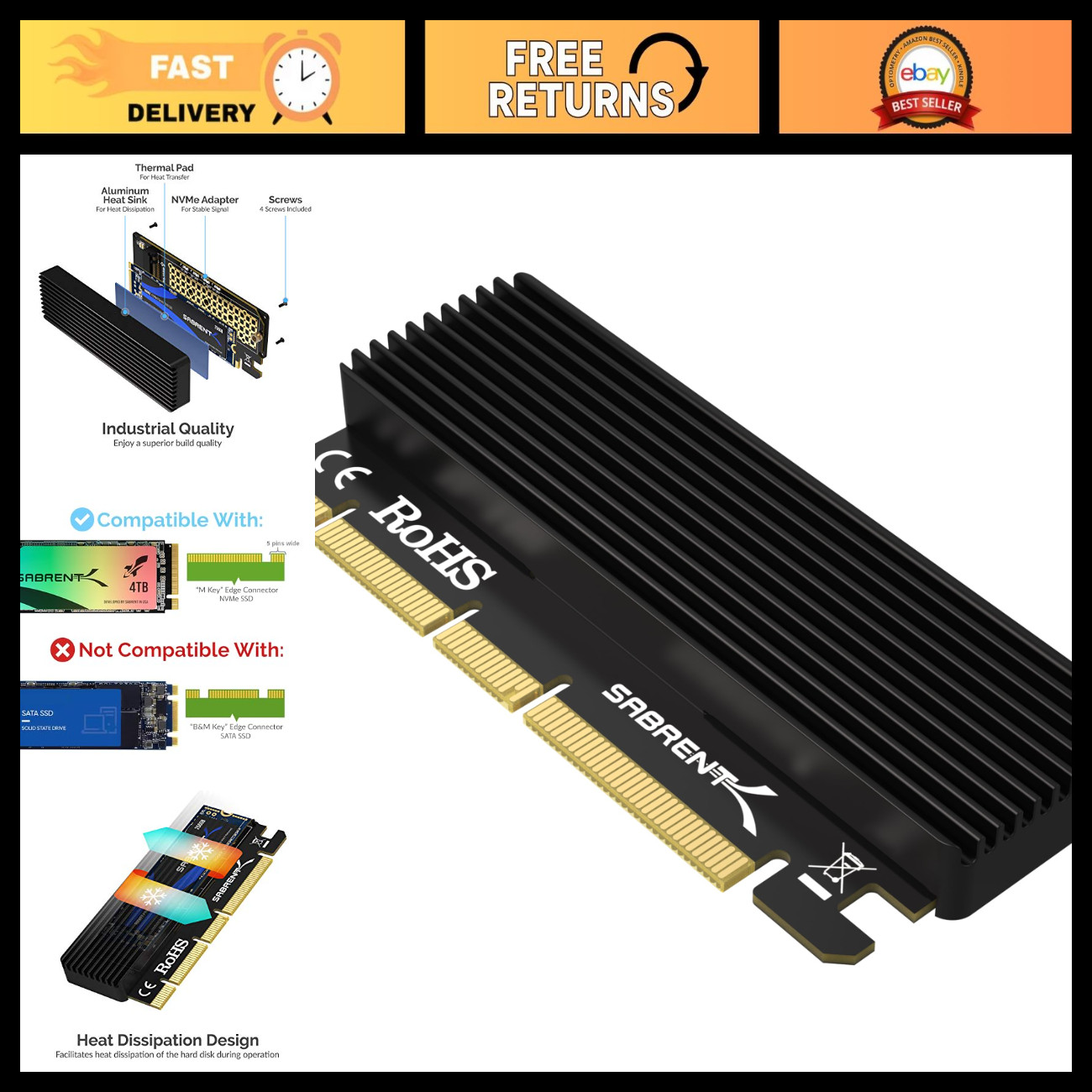 M.2 NVMe SSD to PCIe Adapter Card with Heatsink - High-Speed Data Transfer, Upgr