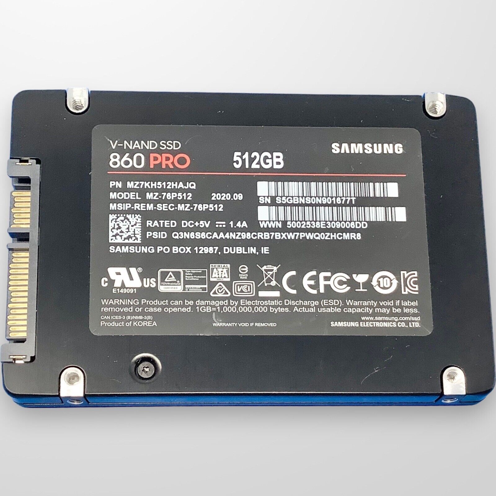 Samsung 860 PRO 2.5” 512GB MZ-76P512 SSD 6Gb/s  MZ7KH512HAJQ 44CT Power On