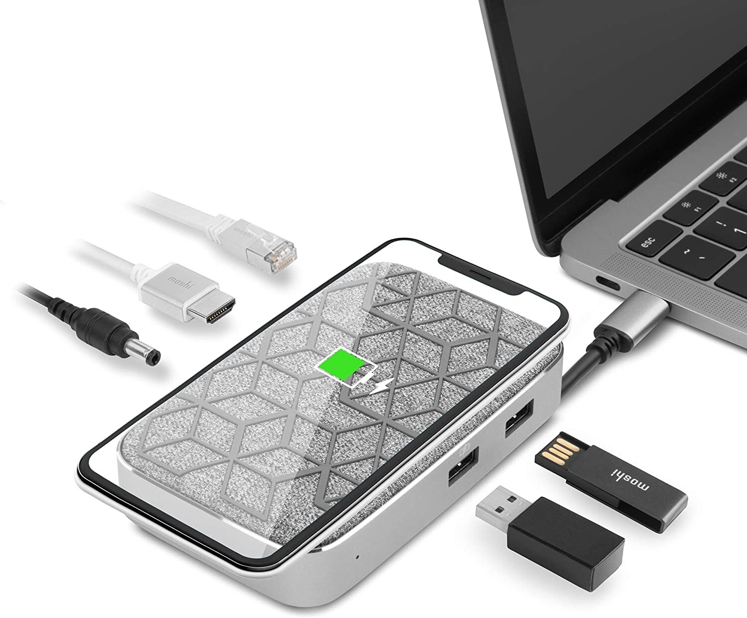 Moshi Symbus Q USB C Hub 6-in-1 Docking Station 15W Wireless Charger HDMI Dock