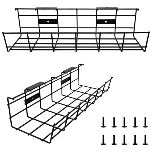 Effortless Under Table Cable Management - Durable 2 Pack Black Organizers