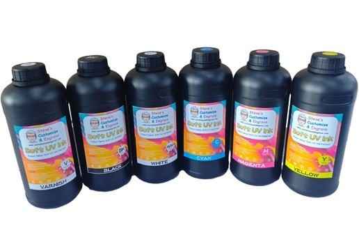 Set Of Six UV Soft Ink Cyan Magenta Yellow Black Varnish 1000ml For Epson