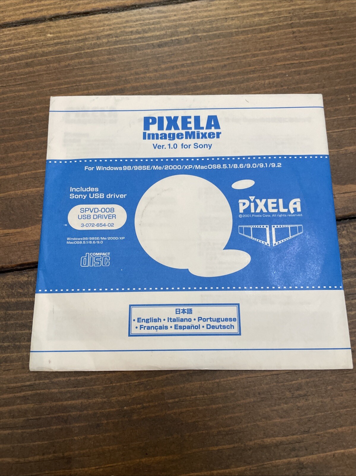 Sony PIXELA Image Mixer Driver CD Ver. 1.0 Win. 98/98SE/Me/2000/XP Mac 8.5 9.1