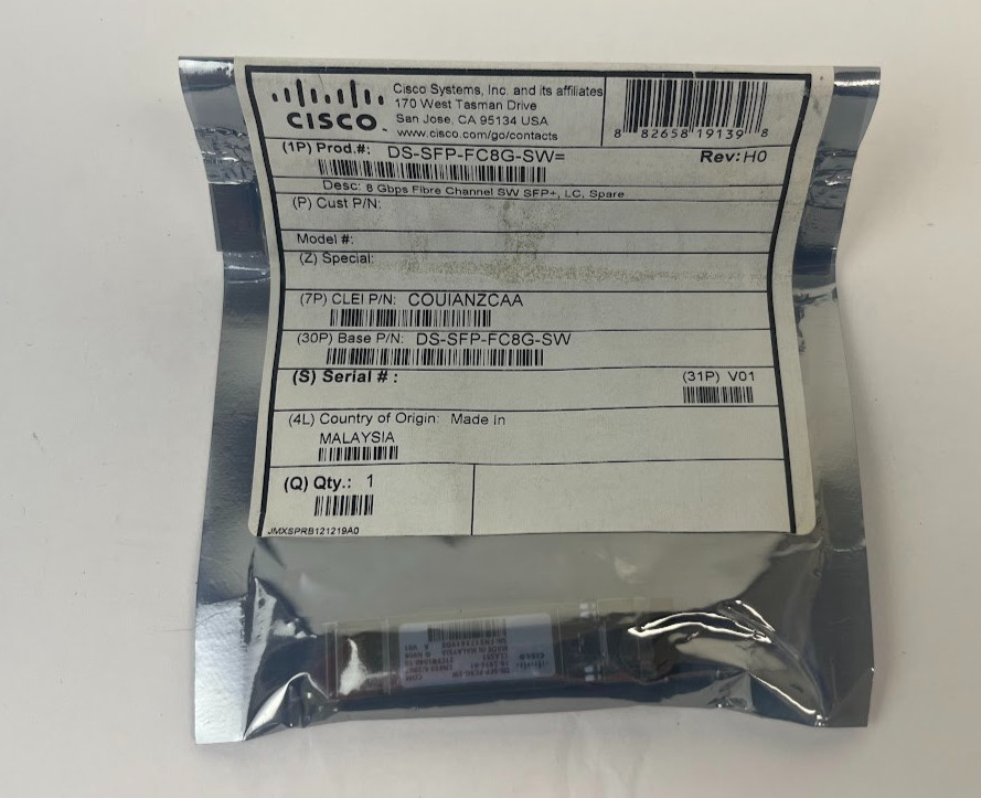 Lot of 100 Cisco DS-SFP-FC8G-SW 8Gb FC SFP+ Shortwave Transceivers