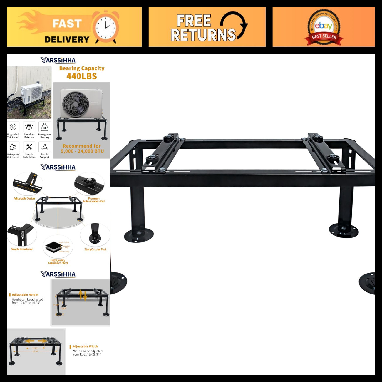 Heavy Duty Adjustable Mini Split Ground Stand for 9000-24000 BTU AC Heat Pumps