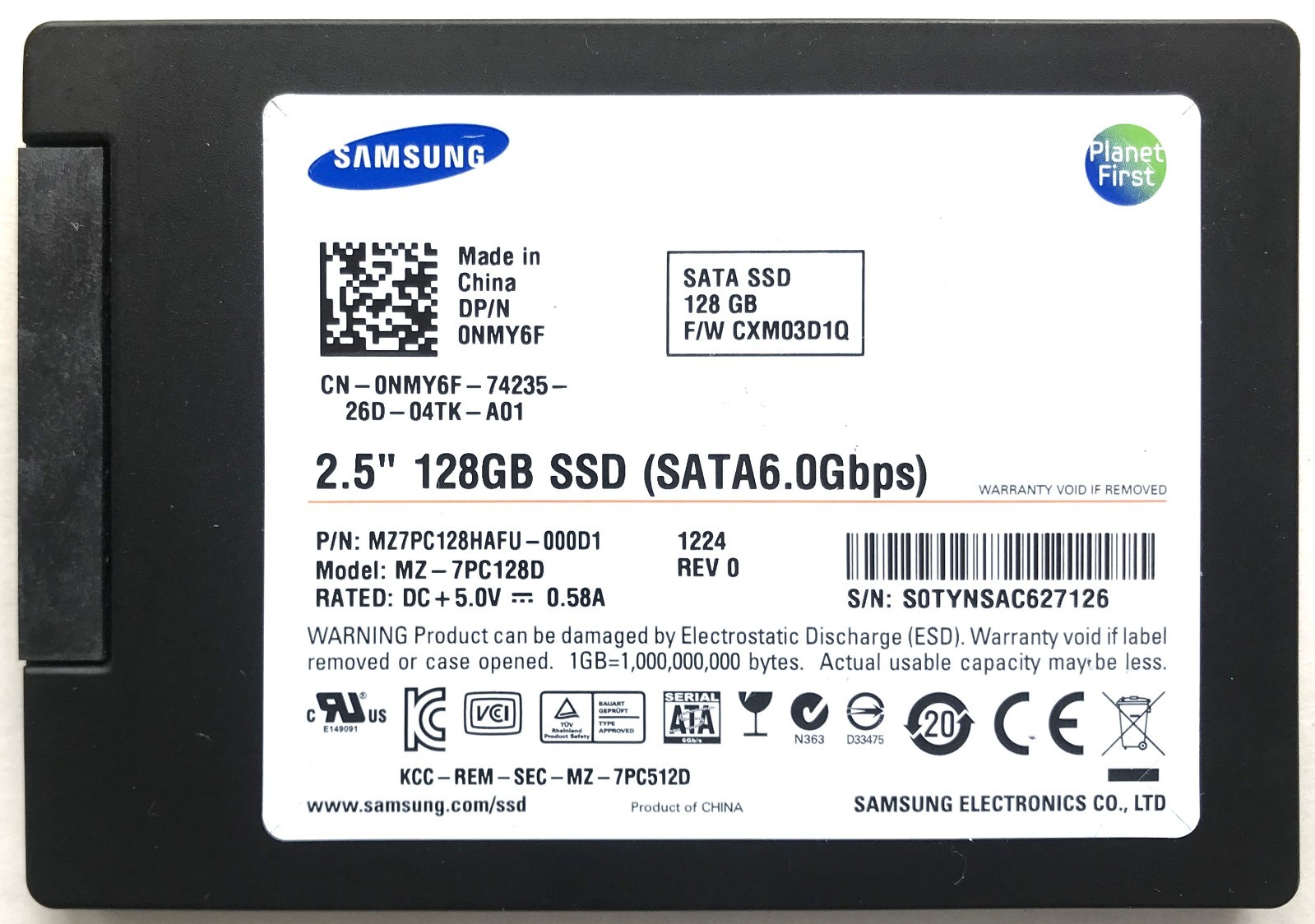 Samsung 128GB 2.5” SATA SSD MZ7PC128HAFU-000D1 DP/N: 0NMY6F