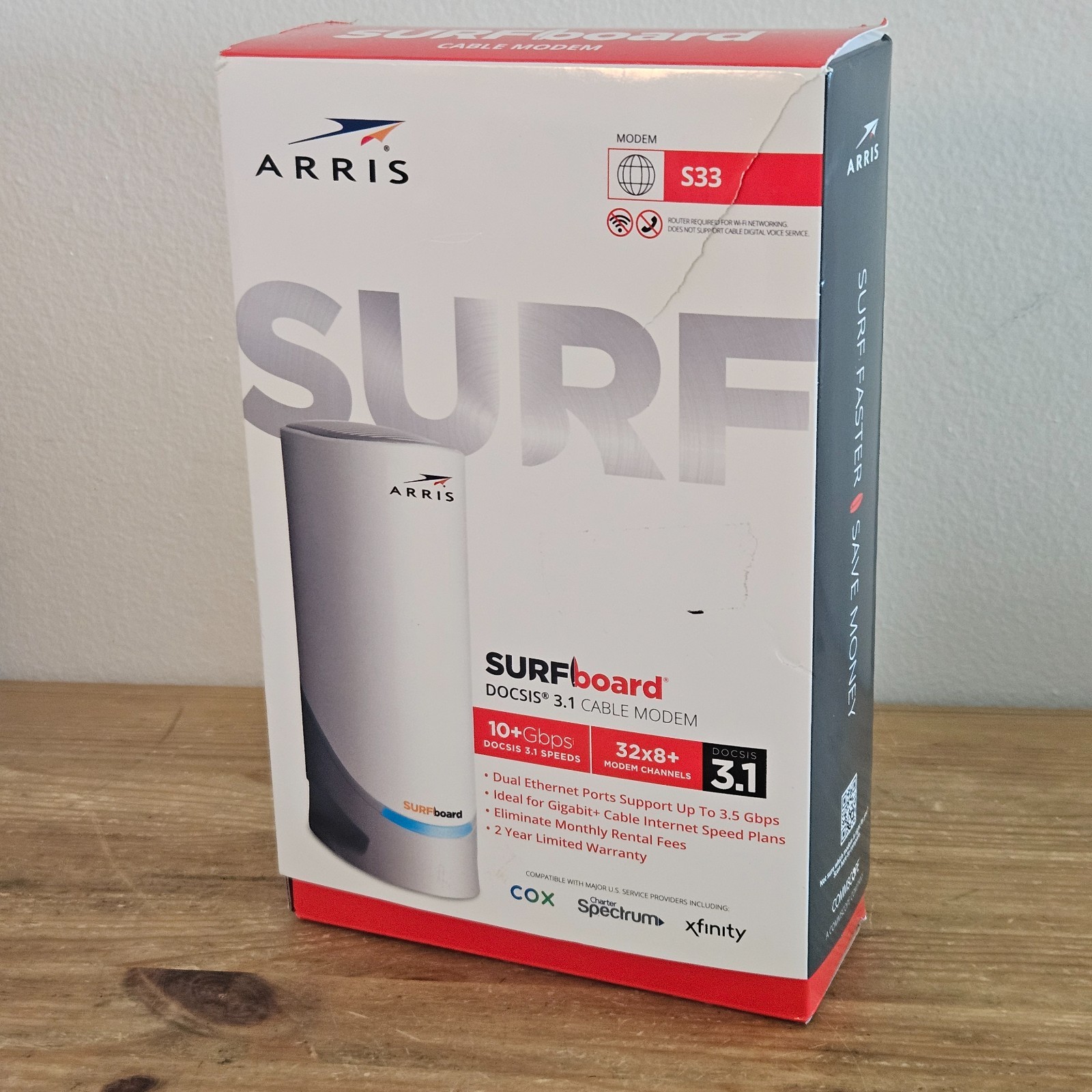 ARRIS SURFboard S33 DOCSIS 3.1 Cable Modem 3.5Gbps 2.5GbE 2-Port White Open New